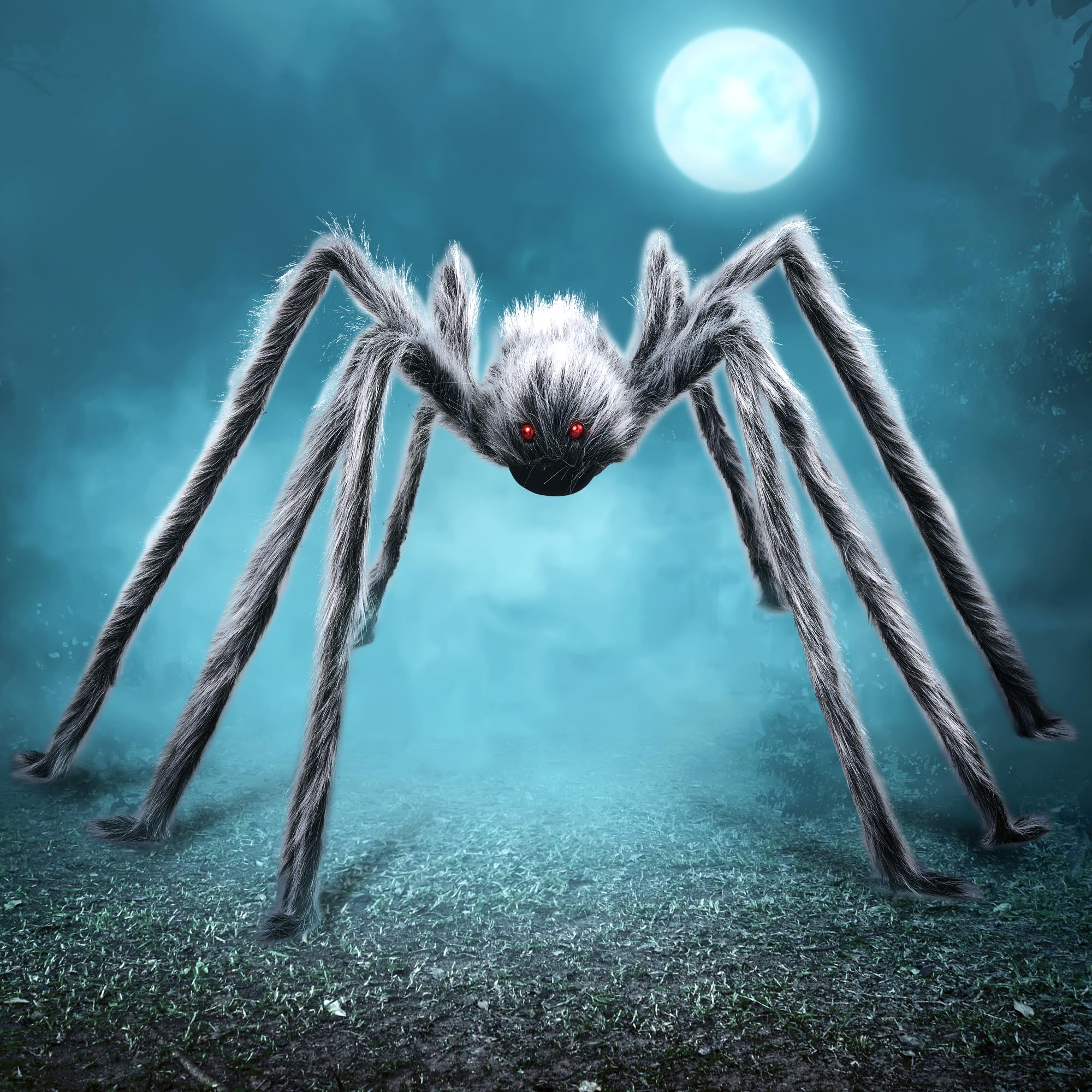 JOYIN 5 Ft Halloween Giant Spider Outdoor Decorations - Scary Hairy Realistic Large Gray Props for Yard, Patio, Lawn, Garden, Window - Creepy Decor for Haunted Houses