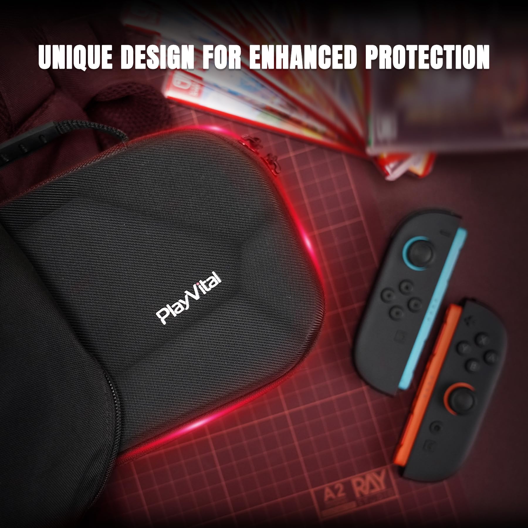 playvital Custodia per Nintendo Switch 2 con Porta di Ricarica, Borsa da Viaggio Case Portatile con 10 Slot per Schede di Gioco, Accessori Protettivi Antiurto per Switch 2 - Nero