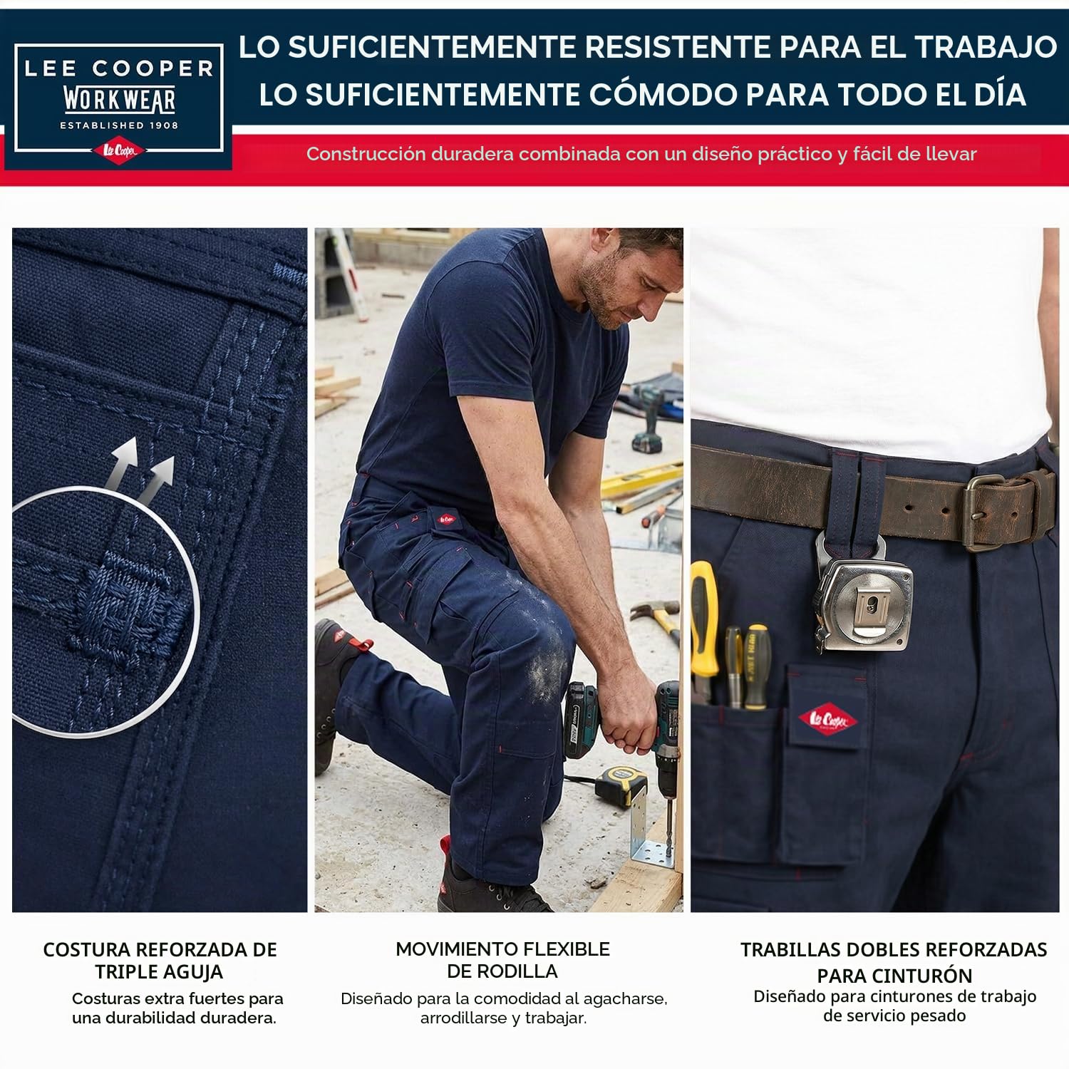 Lee Cooper LCPNT206 Ropa de Trabajo para Hombres con múltiples Bolsillos y Bolsillos para Rodilleras, Pantalones de Carga de Trabajo