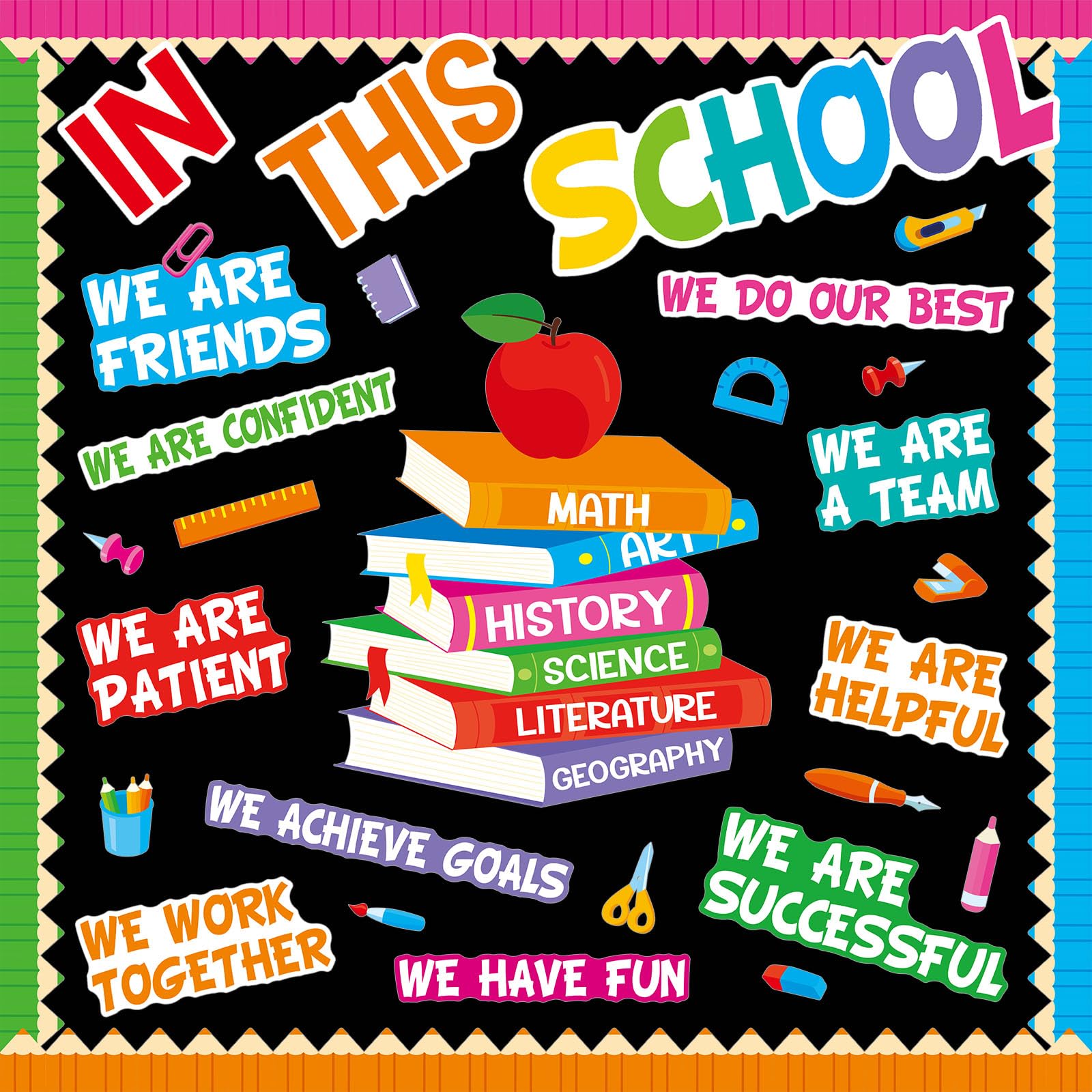 Motivational Bulletin Board Decoration Set Classroom Affirmation Station Bulletin Board in This School Classroom Cutouts for Back to School Elementary Home Wall Door Supplies