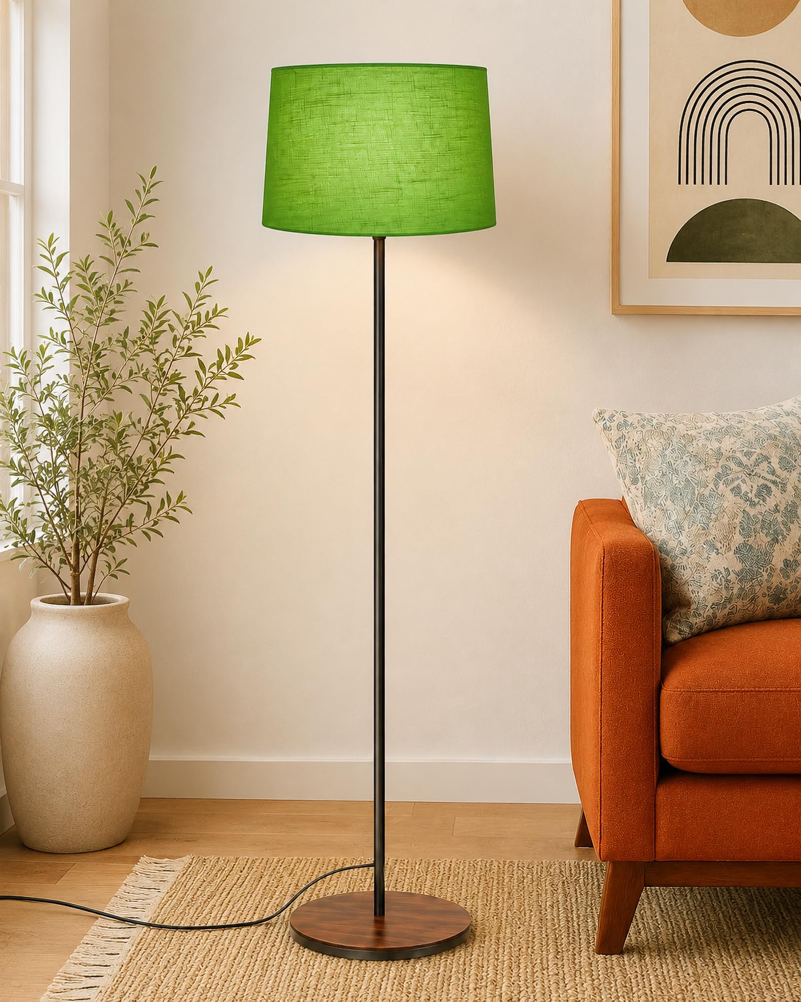 Homesakeยฎ Modern Floor Lamp for Living Room Traditional Farmhouse Boho Floor Lamp Mid-Century Pole Lamp with Linen Lamp Shade Modern Bohemian Side Lamp for Living Room Bedroom Office (Green)