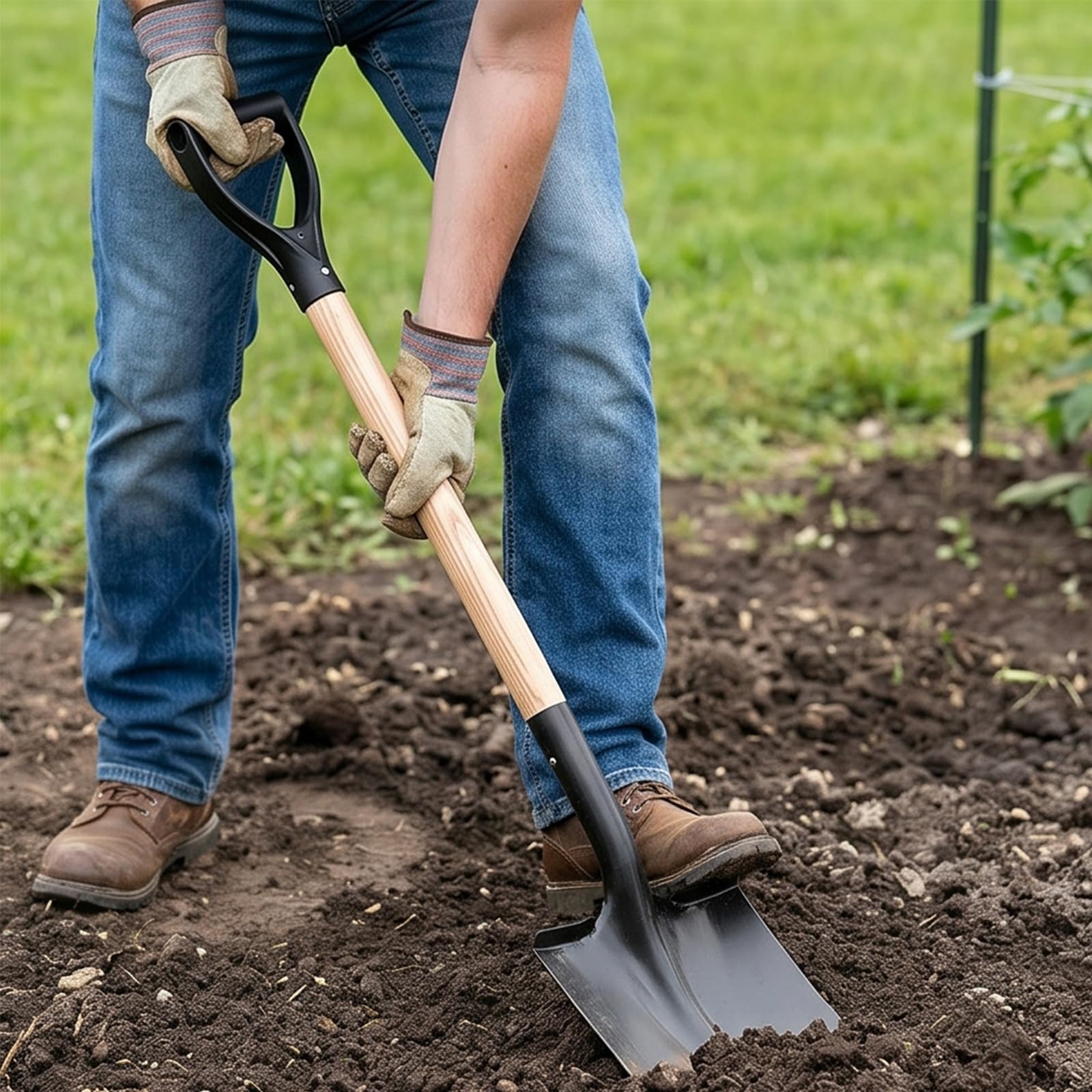 Pala da giardino ergonomica a forma di D con testa rimovibile, B | Adatto per lavori in cortile, paesaggistica, trapianto e avventure all'aperto, con struttura in legno per lungo tempo
