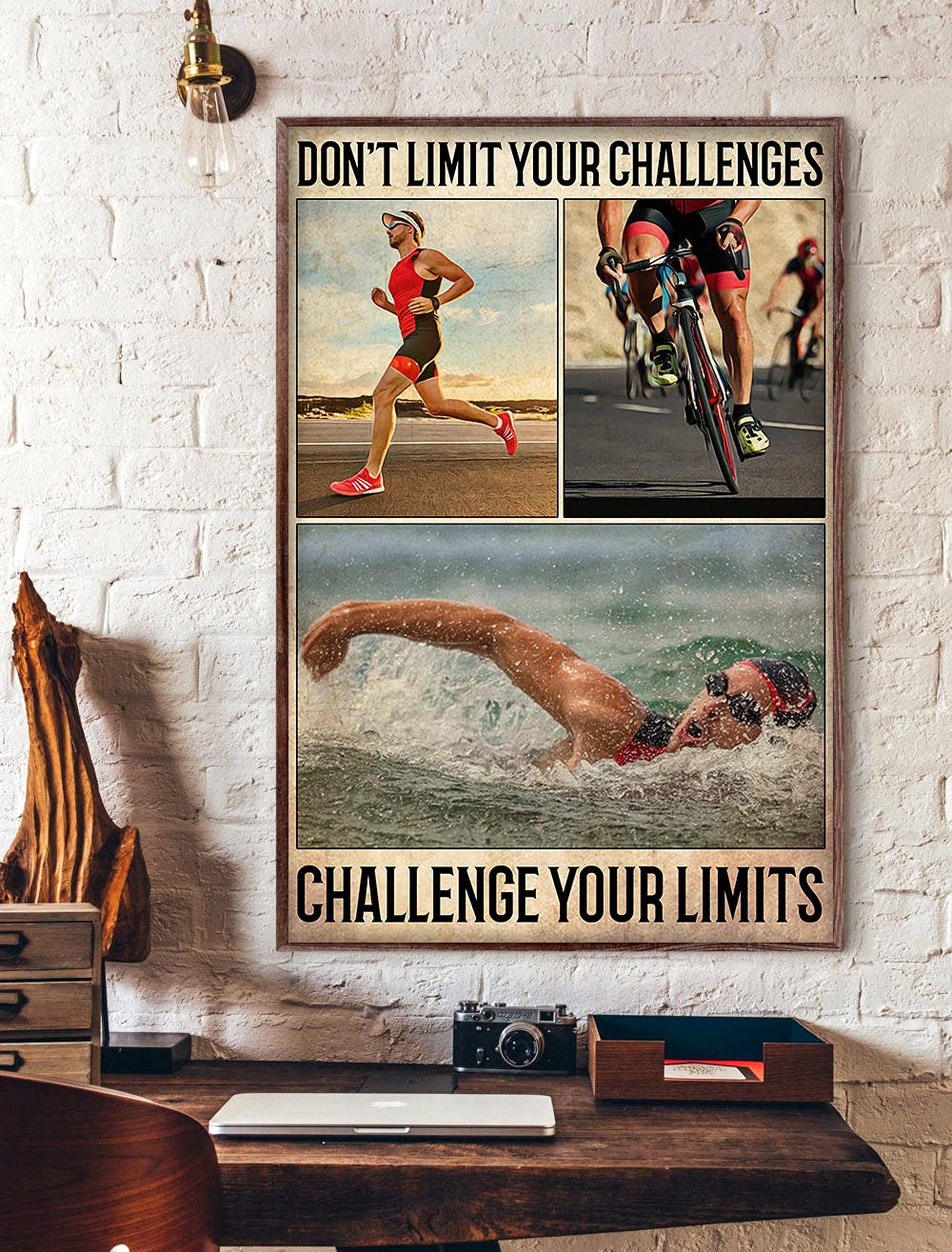 Triathlon Challenge Your Limit Triathlons Ironman World Triathlon Corporation Swimming Cycling Running Signs, Wall Decor Kitchen Decor Wall Decor Poster Metal Sign 8X12 Inches