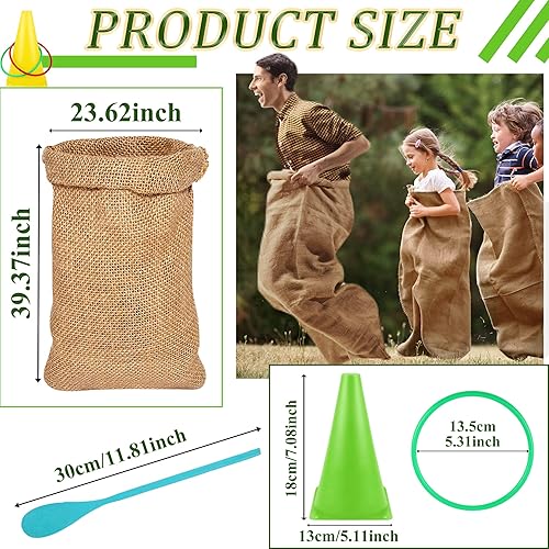 Miniatura 2 de Juego de 51 piezas de carnaval al aire libre, bolsas de carreras de sacos de patatas, 3 bandas de carreras de huevos y cucharas, juego de carreras