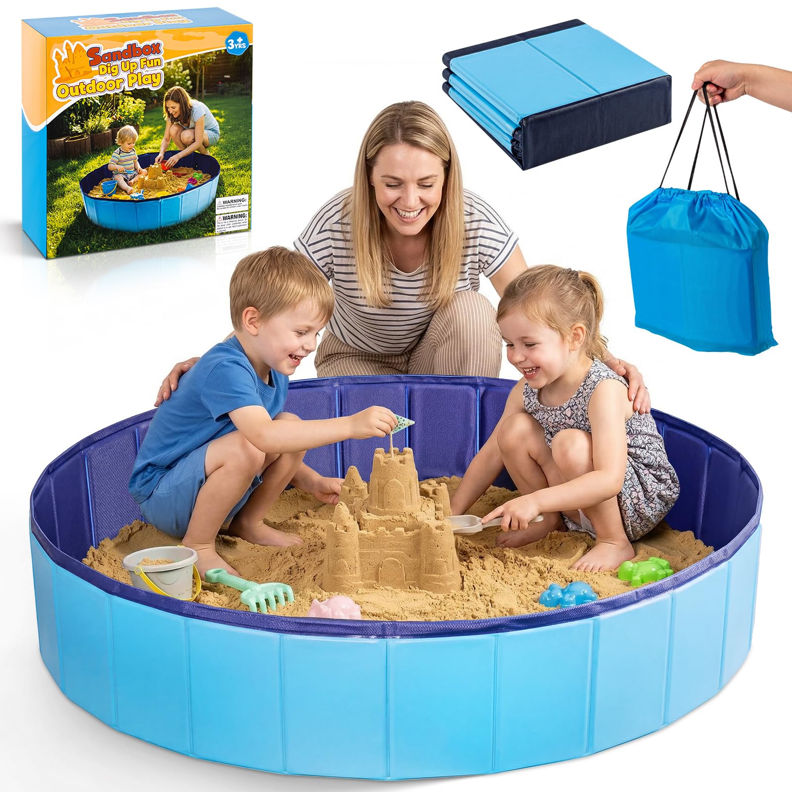 Faltbarer Sandkasten für Kinder, groß, 121,9 x 121,9 cm, Sandkasten-Spielzeug für Kinder im Alter von 3–8 Jahren, tragbarer Outdoor- und Indoor-Sandkasten für Hinterhof, Balkon, Strand, Camping