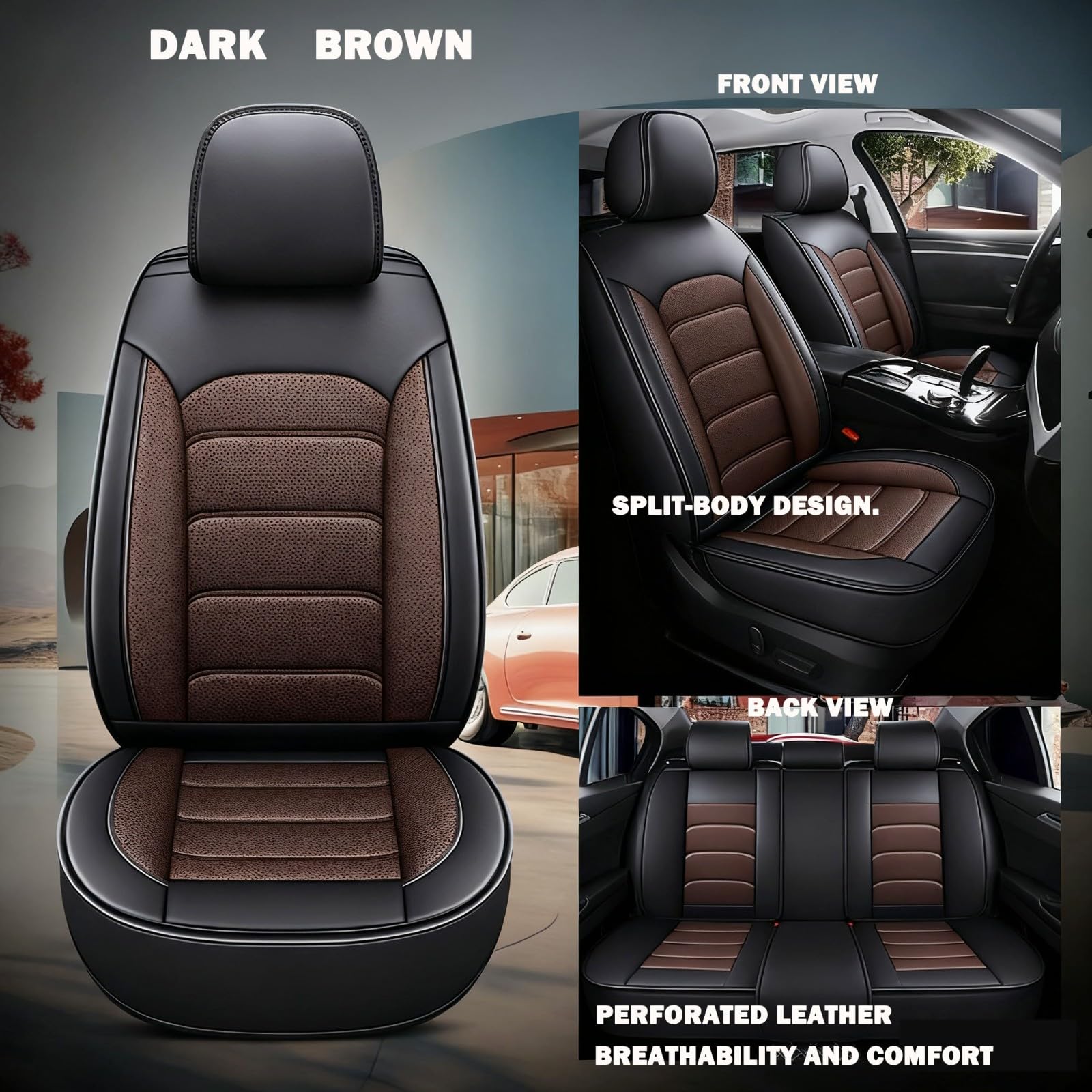 Coprisedili Auto Universale per Volkswagen Amarok,Auto Set Coprisedili 5 Posti Set Completo Lusso Nappa Copertura di Protezione in Pelle(Caffè)