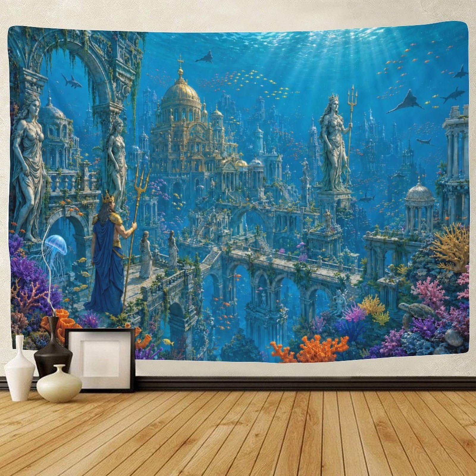 GPMNBCXZK Atlantis Underwater Kingdom Wall Hanging Decor Tapestry for Bedroom 3D Print Tapestries Poster Curtain Living Room Dorm 100cmx150cm
