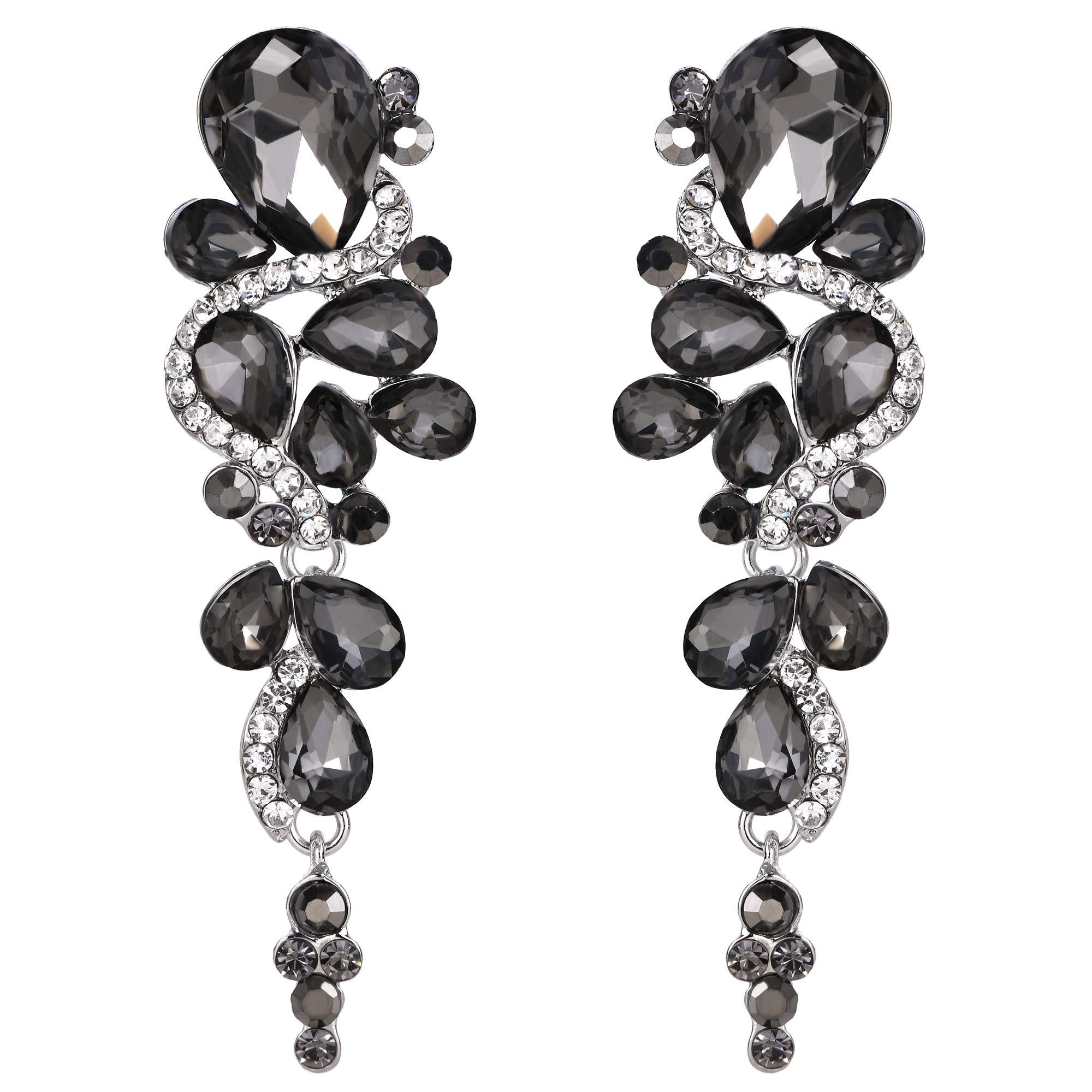 Clearine Bohemian Teardrop Cluster Crystal Diamante Clip-On Long Drop Dangle Chandelier Earrings, Statement Earrings for Costume, Wedding Bridal Jewellery for Brides