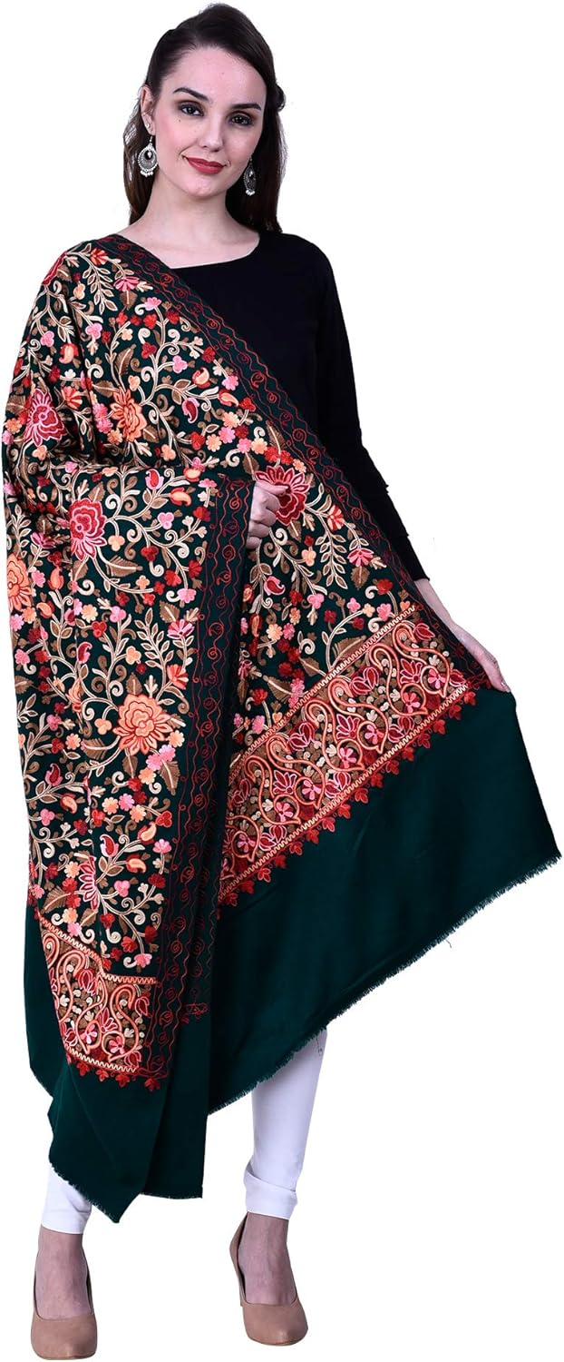 Women's Kashmiri Wool Blended Shawl Embroidered by Kashmiri Artisans, (Large Size - 40 x 80 Inches) - Image 2