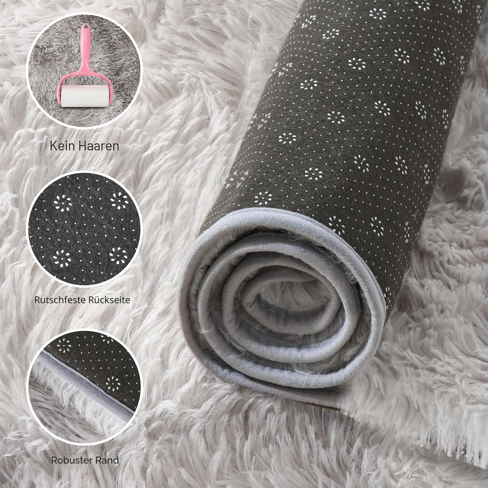 Teppich Wohnzimmer Groß Hochflor,Teppich Schlafzimmer Waschbar rutschfest,Flauschiger Teppiche Innen Carpet Passend für Kinderzimmer Küche(Grau Weiß,160x200cm)