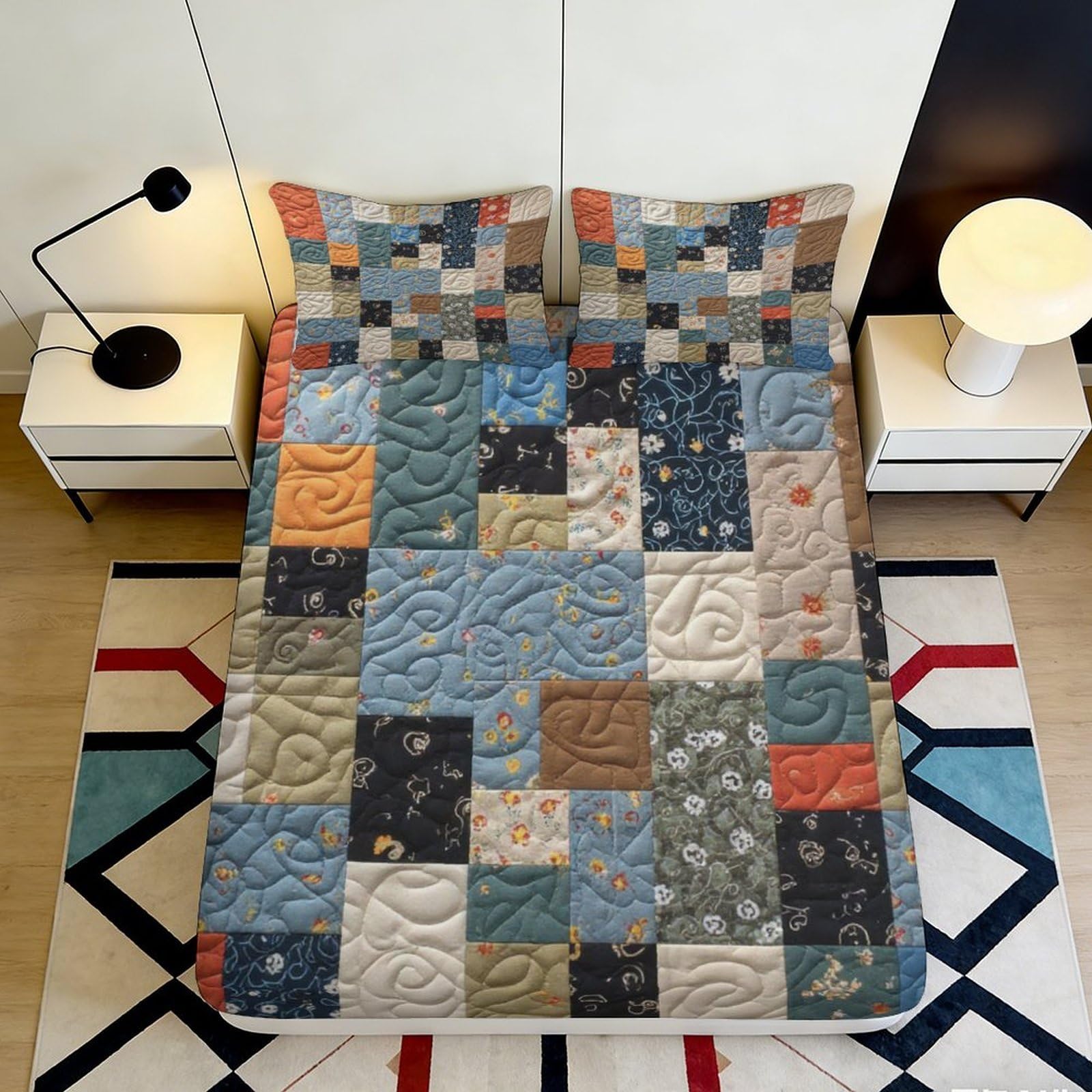 Zfldkwgb Style-2 3D Printed Patchwork Mosaic Fitted Sheet Microfiber Soft Multicolor Geometric Mattress Cover Bedroom Decor 90X200x25cm