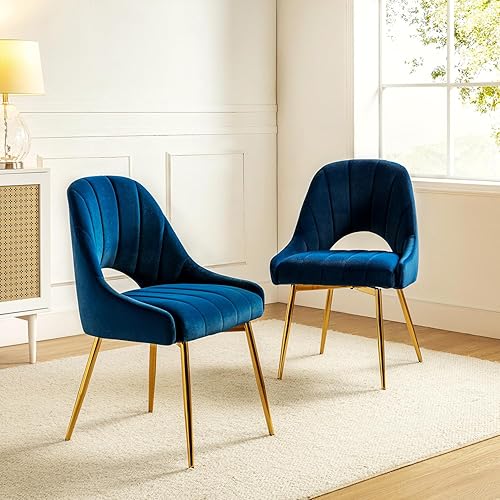 HULALA HOME Juego de 2 sillas de comedor, sillas de cocina de terciopelo con patas de metal dorado, sillas sin reposabrazos acolchadas suaves con