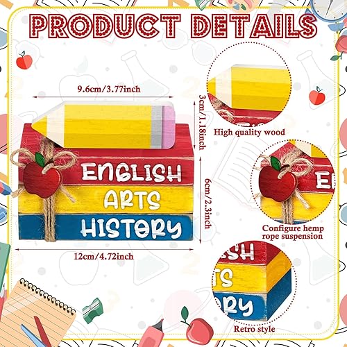 Miniatura 3 de 4 piezas de decoración de mesa de regreso a clases, decoración de bandeja escalonada para el primer día de escuela, mini libros de madera, letreros