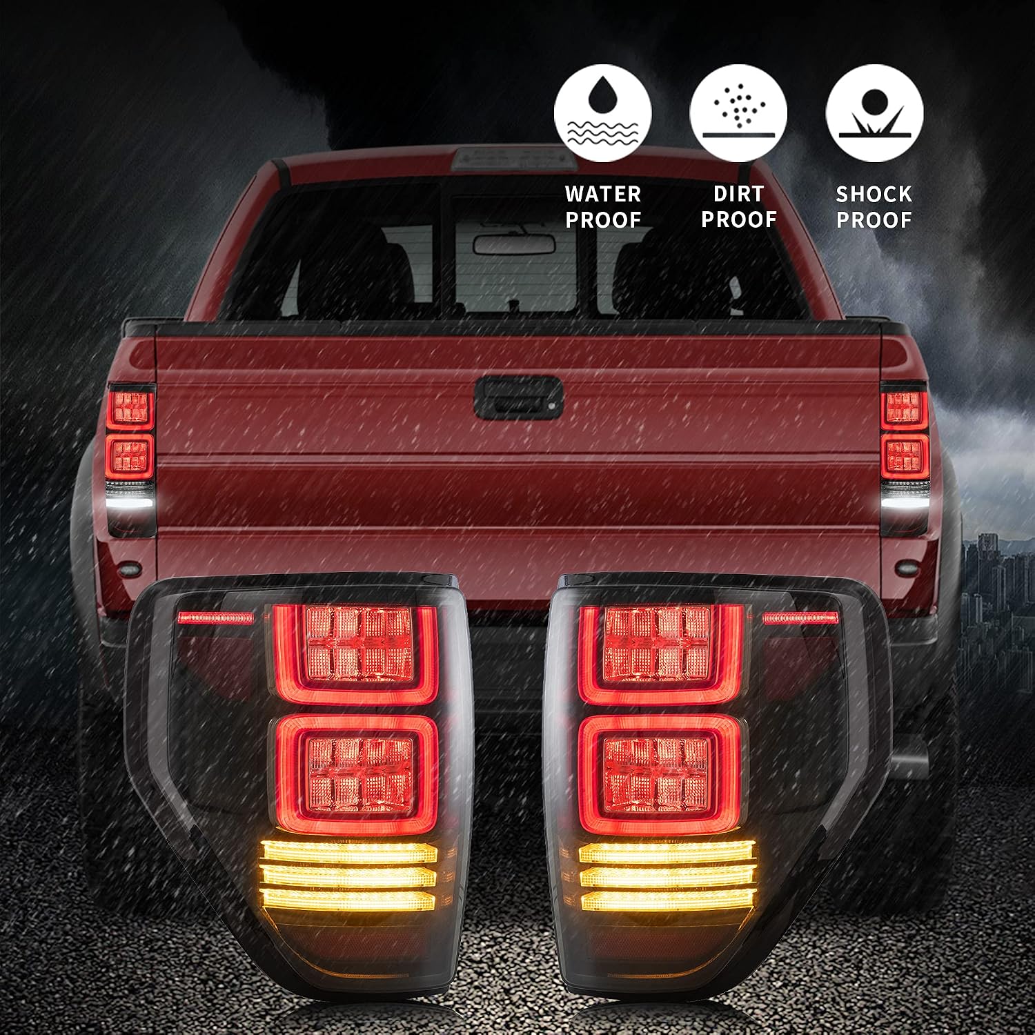 VLAND LED Clear Tail Lights Compatible For [ Ford F150 2009-2014 ] W/Amber Sequential Turn Singal/Running Lights/Brake lights/Side marker light and white reverse lights, Set (Not Fit Flareside)