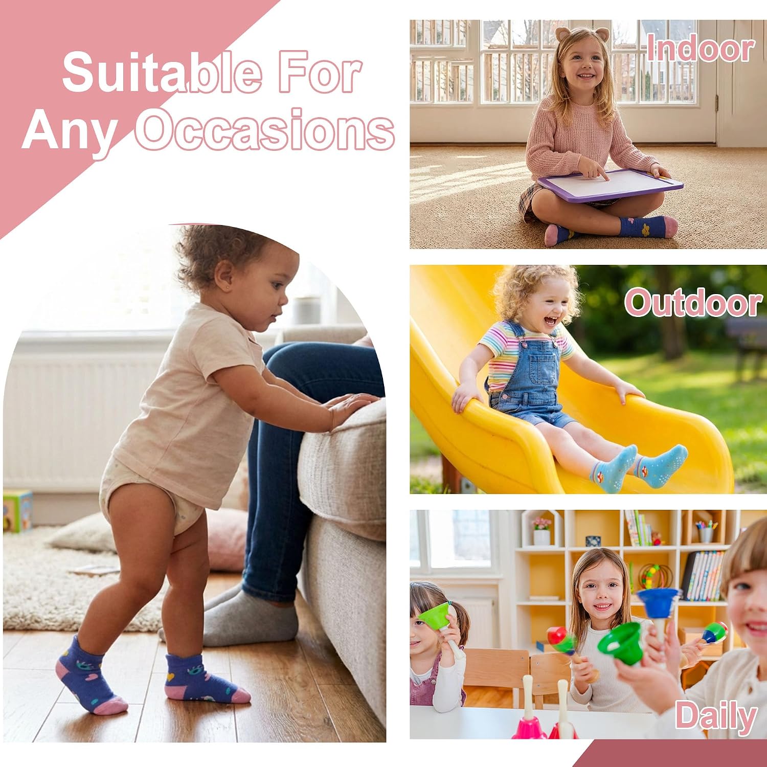 GRPSKCOS Toddler Socks 12 Pairs Non Slip Girls Sock Kids Ankle Socks with Grippers for 1-7 Years Children