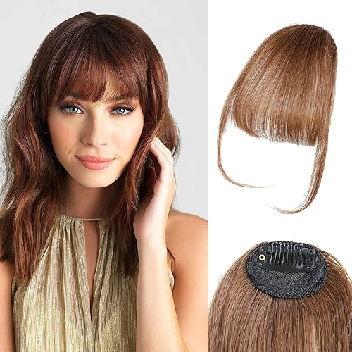 Flequillo con clip, 100% cabello humano real, extensiones de cabello con clip, flecos con sienes para mujer, flequillo curvado, uso diario para