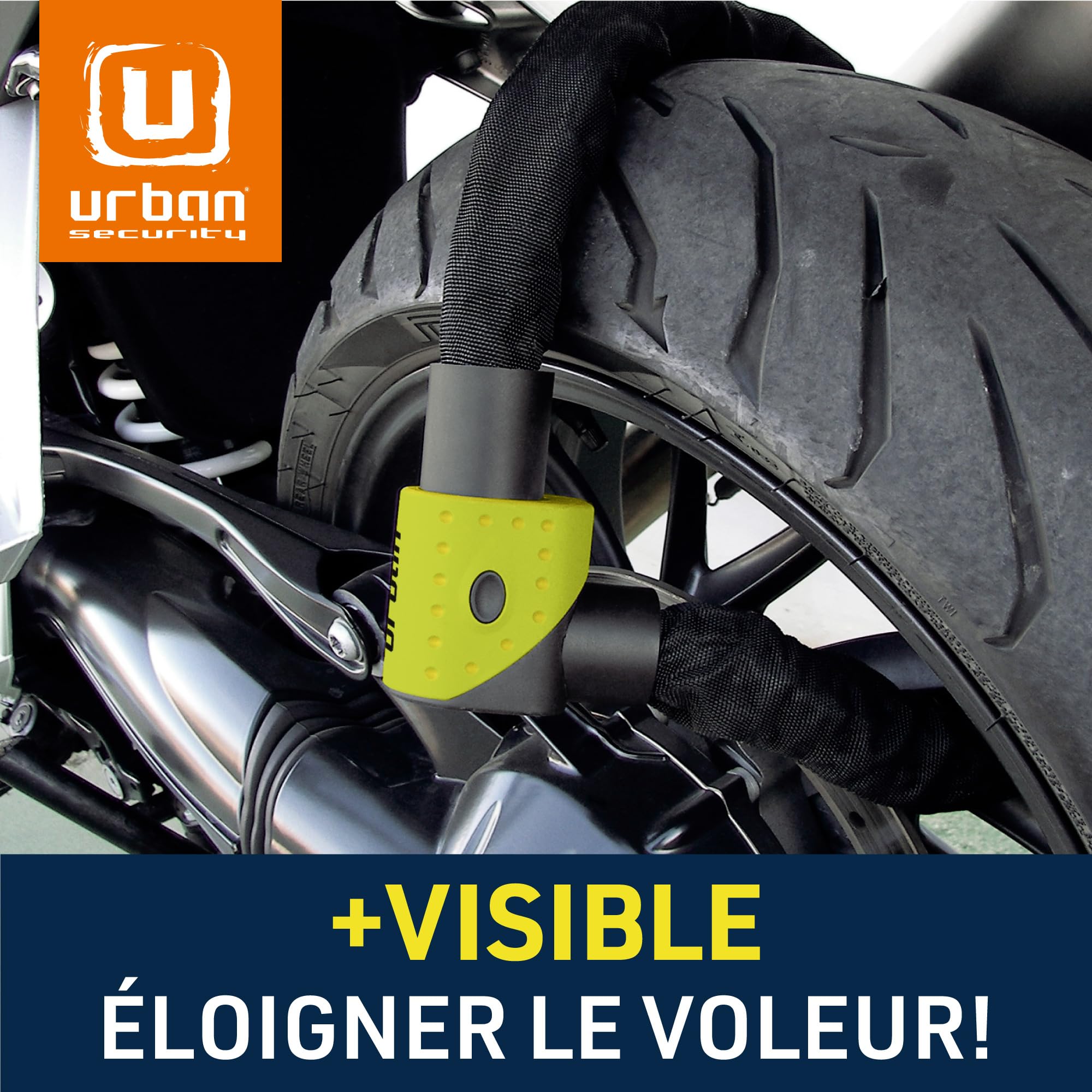URBAN 10K120 Chaine Antivol Moto ART3 Homologué, Maillons en Acier Trempé ø10mm, Revêtement Textile, Cadenas à Chaîne Haute Sécurité pour Moto, Scooter, Velo, Trottinette Electrique, 120cm