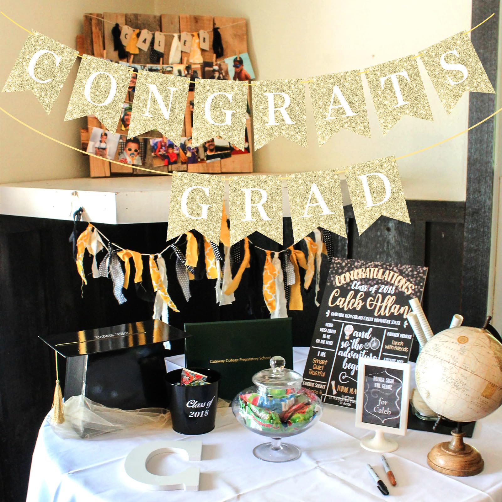 Pre-Strung Congratulations Banner - Gold Glitter Garland With Tassels For Graduation, Retirement, Parties - View #14