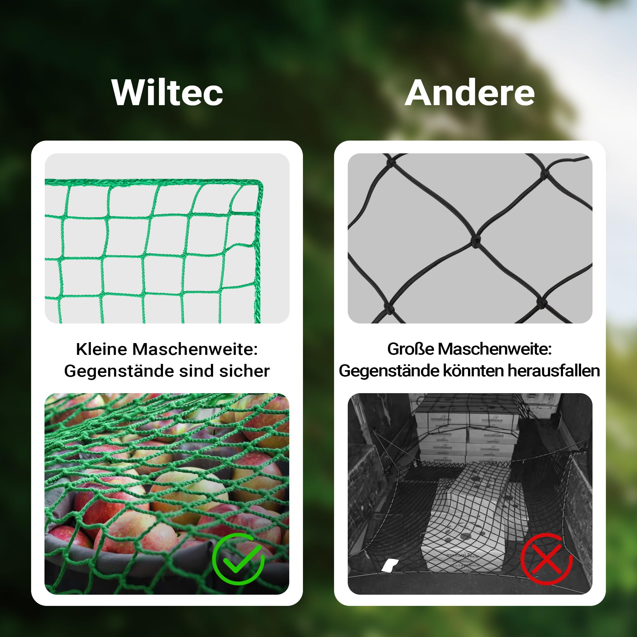 Wiltec Ladungssicherungsnetz 5x3 m Grün Masche 4,5x4,5 cm Stärke 3 mm Polypropylen Transportnetz für Anhänger mit Randkördel Witterungsbeständig Ladung Sicherheit