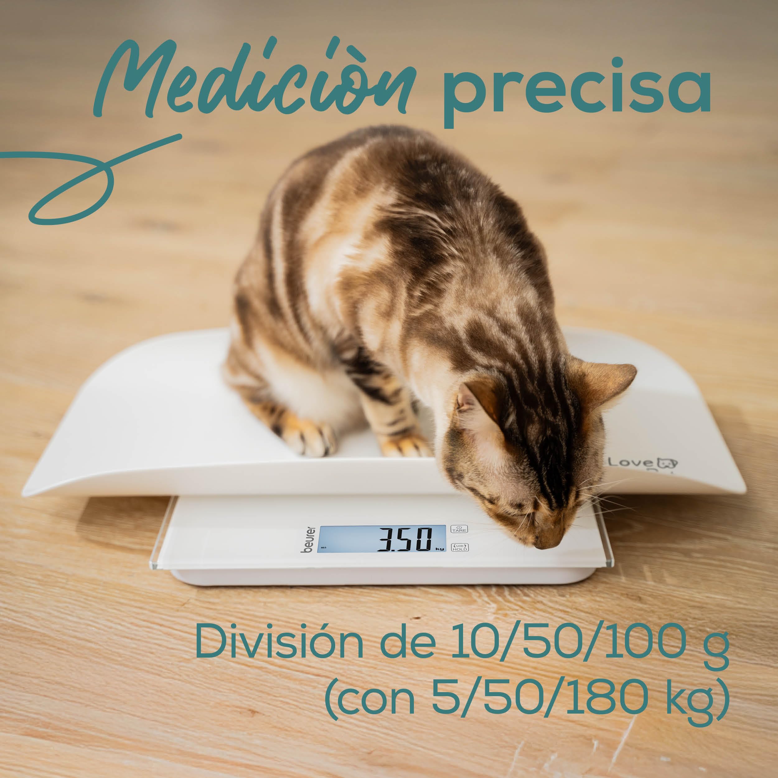 Beurer Love Your Pet Báscula «Polly» para mascotas y personas, báscula para mascotas con plato de pesaje extraíble, báscula para cachorros a partir de 100 g, con función Hold, 180 kg