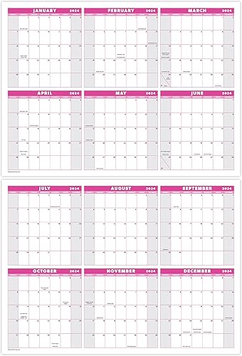 Calendario de pared grande de borrado en seco 2024 de 24 x 36 pulgadas, planificador de pared anual de 12 meses borrable en húmedo y seco,