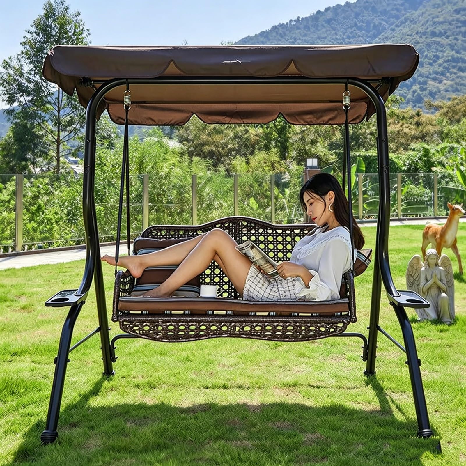 Cappottina per Dondolo da Giardino 2 e 3 Posti, Tetto di Ricambio per Altalena da Patio Poliestere Impermeabile 210D per Mobili da Veranda(195x125x15cm/77x49x6in)