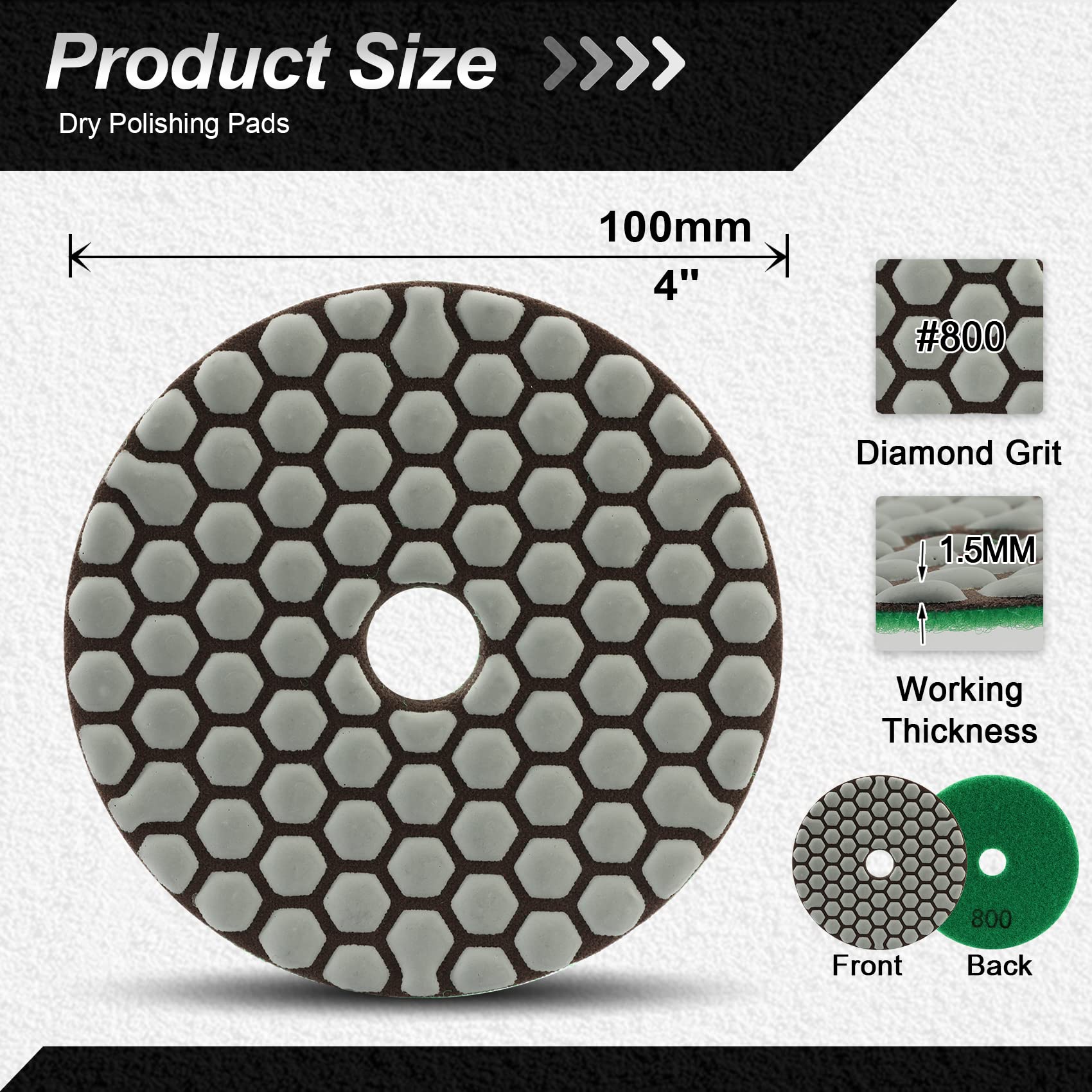 FOCSTOL Diamond Dry Polishing Pads - 8pcs 100mm Grit 800 Polishing Kit for Granite Marble Artificial Stone Quartz for Angle Grinder - Image 2