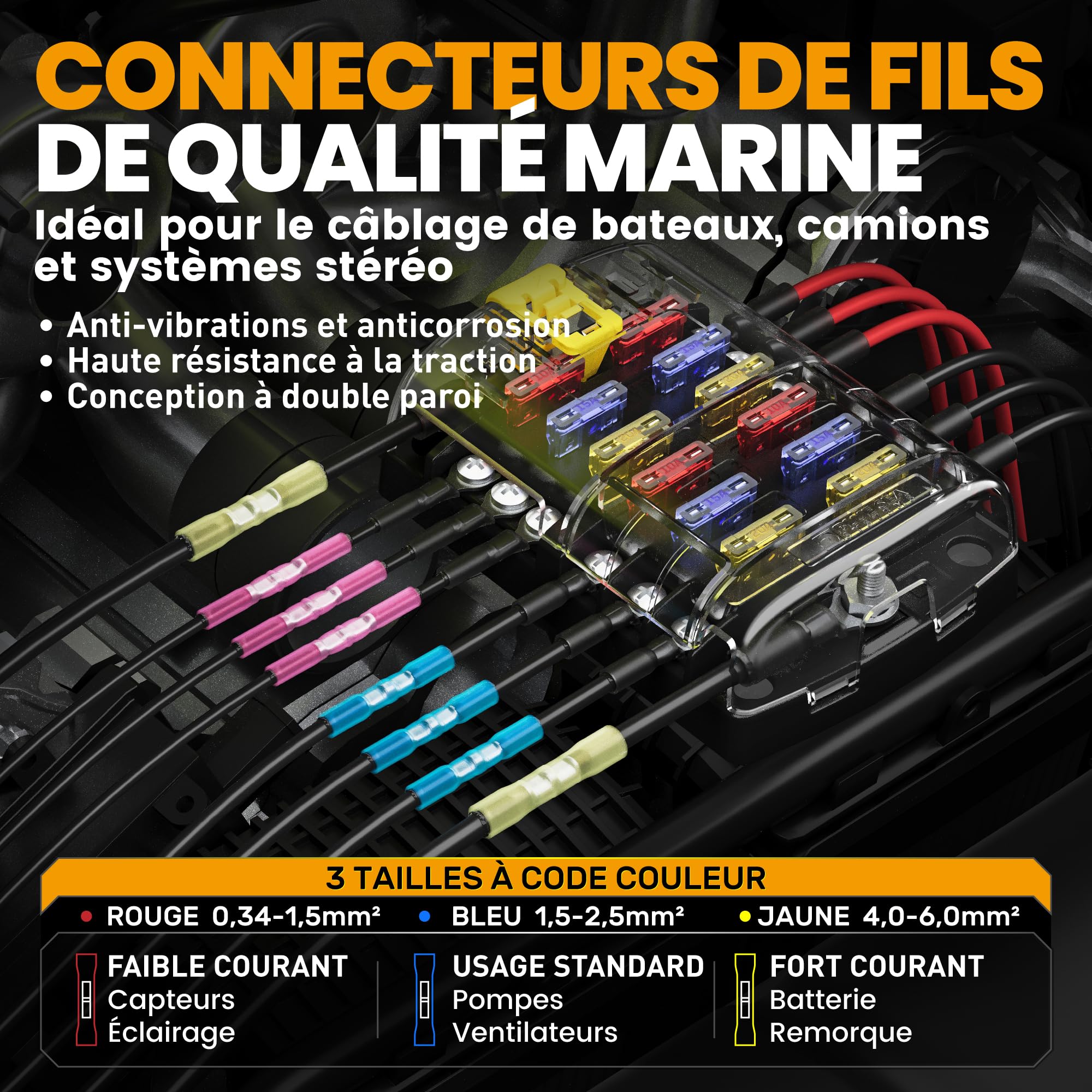SOMELINE Pince à Sertir Cosse Thermorétractable Kit, Pince à Sertir 0,34-6 mm², avec 100 pcs Connecteur Thermorétractable, Cosse a Sertir Connecteur Electrique Etanche, for Cars and Boats