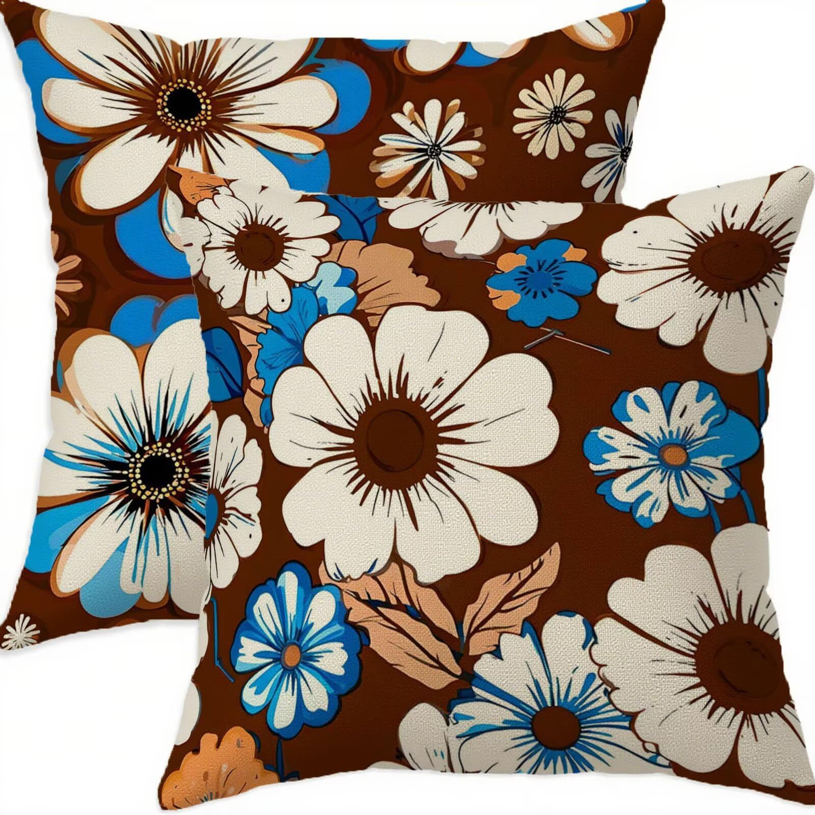 Housse coussin 65x65cm blanc et brun lot de 2 taies imperméables