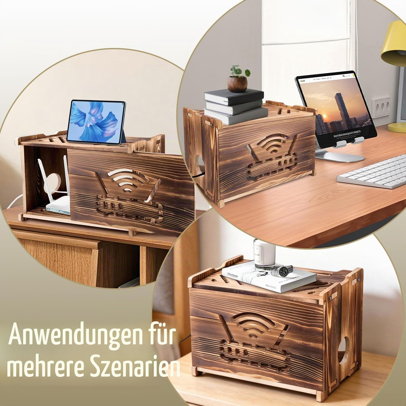 Wifi Box Hider, Holz Router Regal, großer Raum-Router Box Hider für Wohnzimmer, Schlafzimmer, Büro und Café, vielseitiges Projektorregal zur Kabelverwaltung, praktische Heimdekoration (dunkel