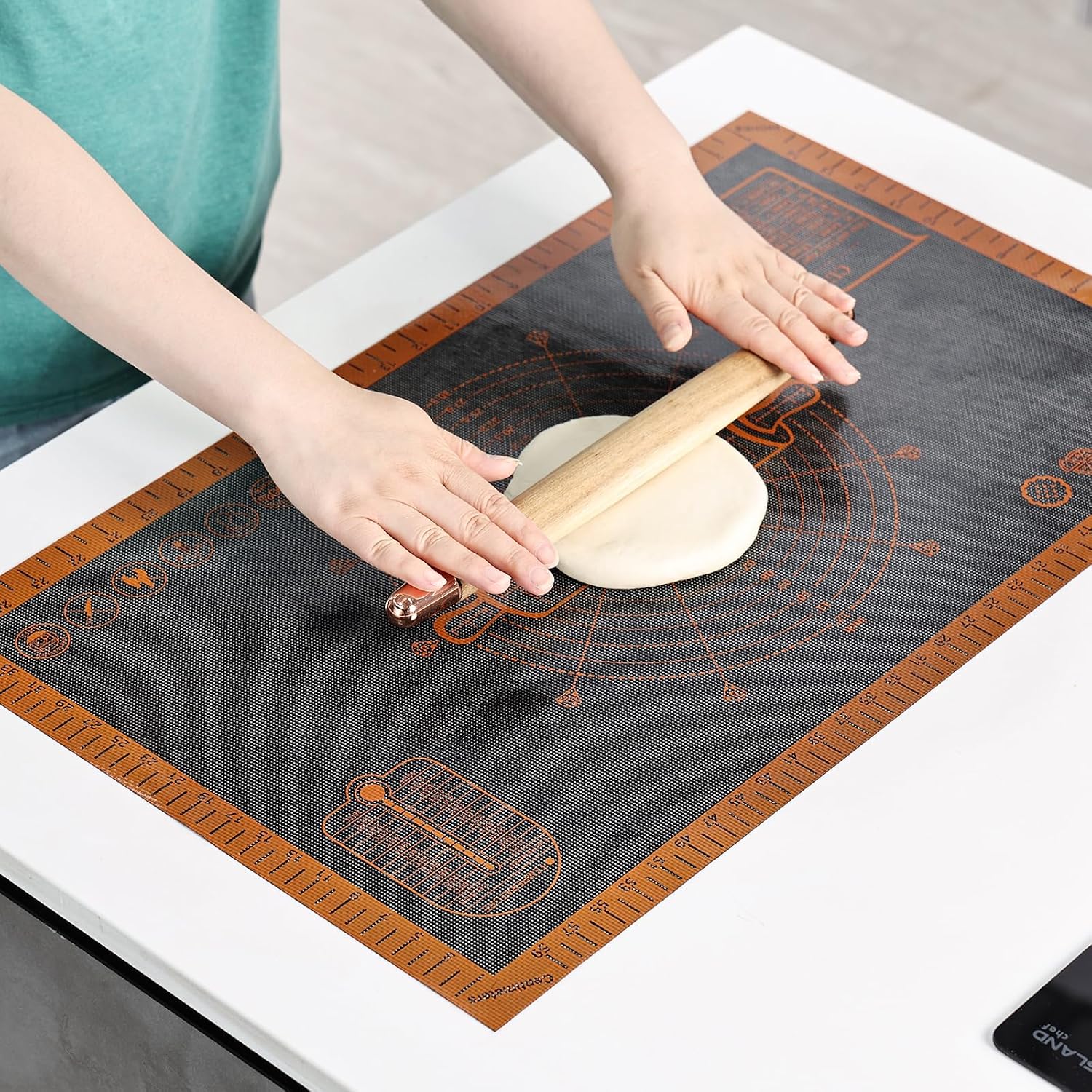 Silicone Pastry Mat Extra Large with Measurements 26''x16'' for Reusable,Non-slip Silicone Baking Mat, Counter, Dough Rolling, Oven Liner,Fondant/Pie Crust (Translucent_Grey, 16''W x 26''L)