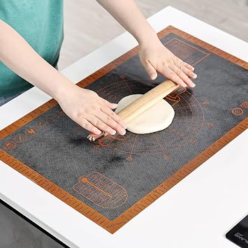 Silicone Pastry Mat Extra Large with Measurements 26x16 for Reusable,Non-slip Silicone Baking Mat, Counter, Dough Rolling, Oven Liner,Fondant/Pie Crust Translucent_Orange, 16W x 26L