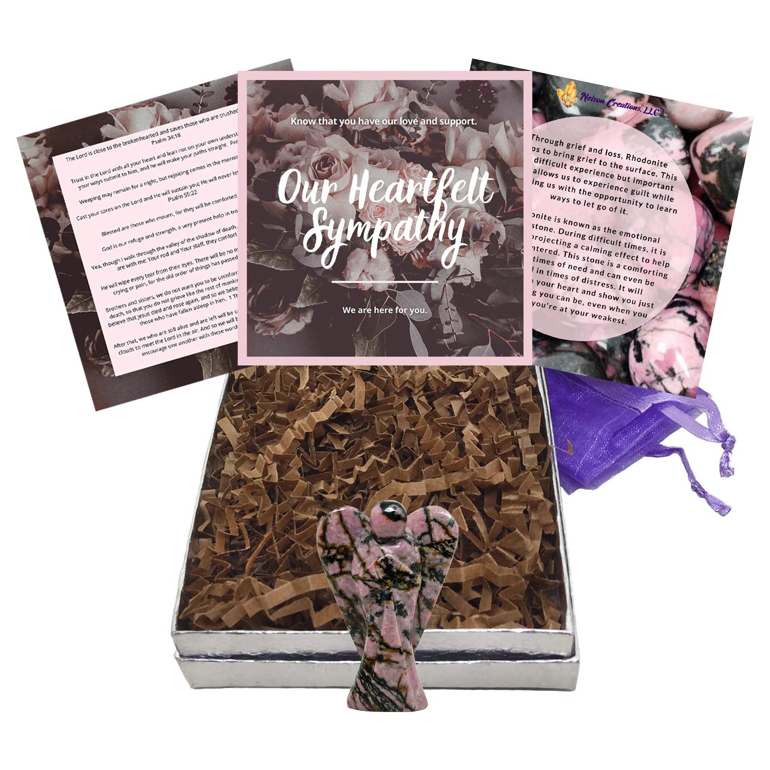 Buy Nelson Creations, LLC Our Heartfelt Sympathy Card Gift Set with 2 Inch Rhodonite Angel and