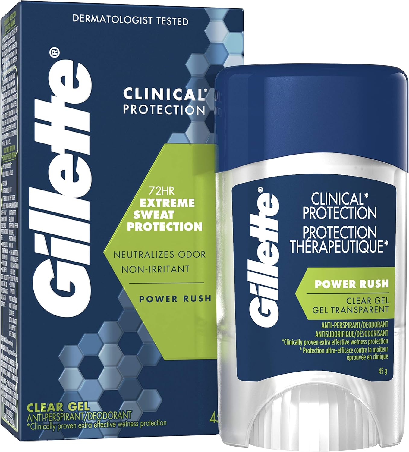 Gillette Antiperspirant and Deodorant for Men, Power Rush Clear Gel, 45 g (Packaging May Vary
