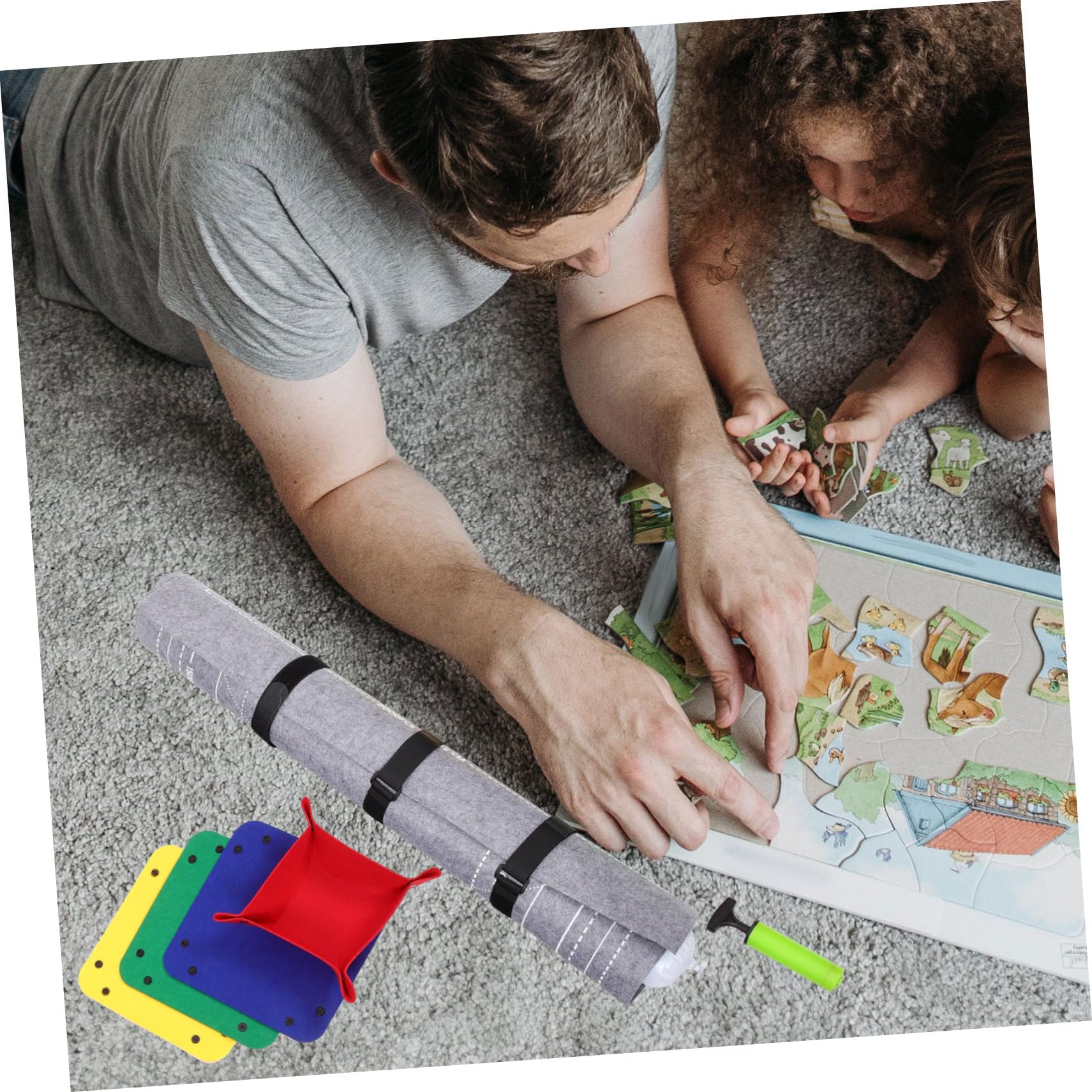 Abaodam Tapis de Rangement pour Puzzles en Feutre, Tube Gonflable et 3 Bandes de Fixation, pour Jeu de Puzzle Jusqu’à 2000 Pièces Couleur Aléatoire