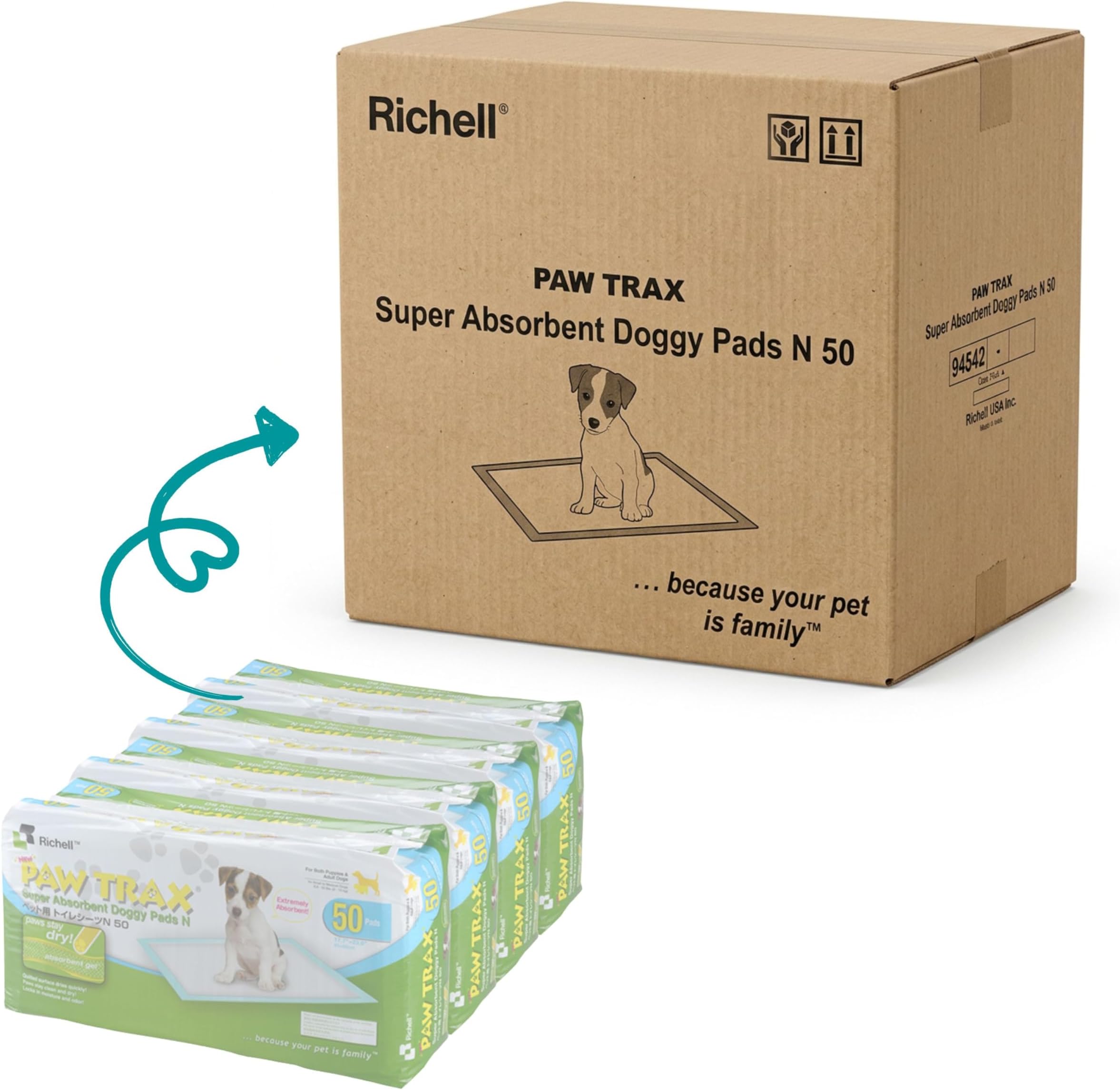 Paw Trax Super Absorbent Pet Training Pads, 200 Pack, pad Size 17.7 x 23.6, Potty pad, White, Packaging May Vary