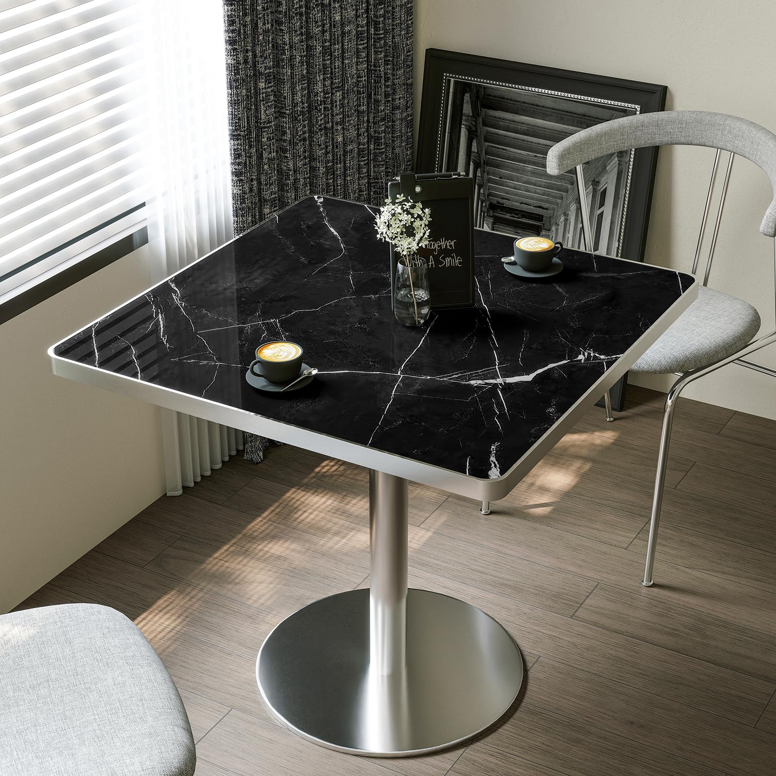 31.5'' Tulip Table, Square Dining Table with Sintered Stone Tabletop