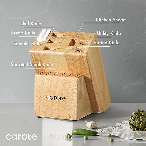 Miniatura 6 de CAROTE Juego de cuchillos de cocina de 14 piezas con bloque, juego de cuchillos de hoja de acero inoxidable, cubiertos con afilador incorporado,