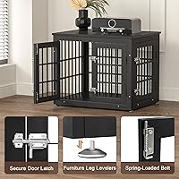 Vista 4 de Mueble de jaula de perro resistente de 26 pulgadas para perros pequeños, mesa auxiliar decorativa para casa de mascotas, muebles de madera para Negro