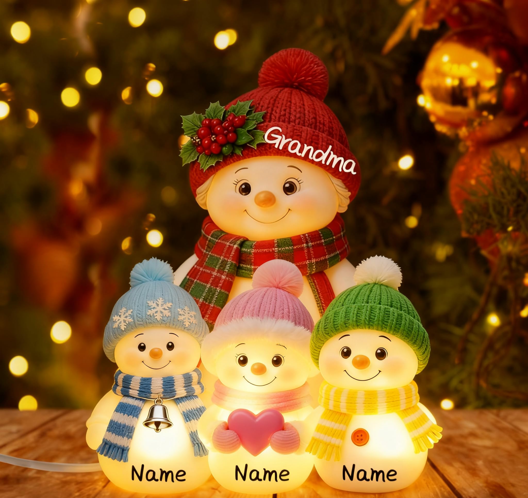 MYZQIFF Personalized Snowman Grandma, Grandpa, Grandparents and Grandkids LED Light Box, Custom Family Grandkids Name Christmas Snowman Grandma Night Light Lamp Box Desk Decor for Gigi Nana (style01)