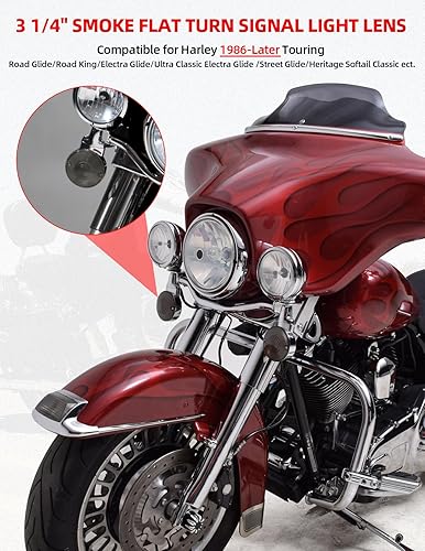 Miniatura 7 de Amazicha Smoke - Kit de cubiertas de lentes direccionales planas de 3 14 pulgadas compatible con Harley Davidson Touring Road King Road Glide