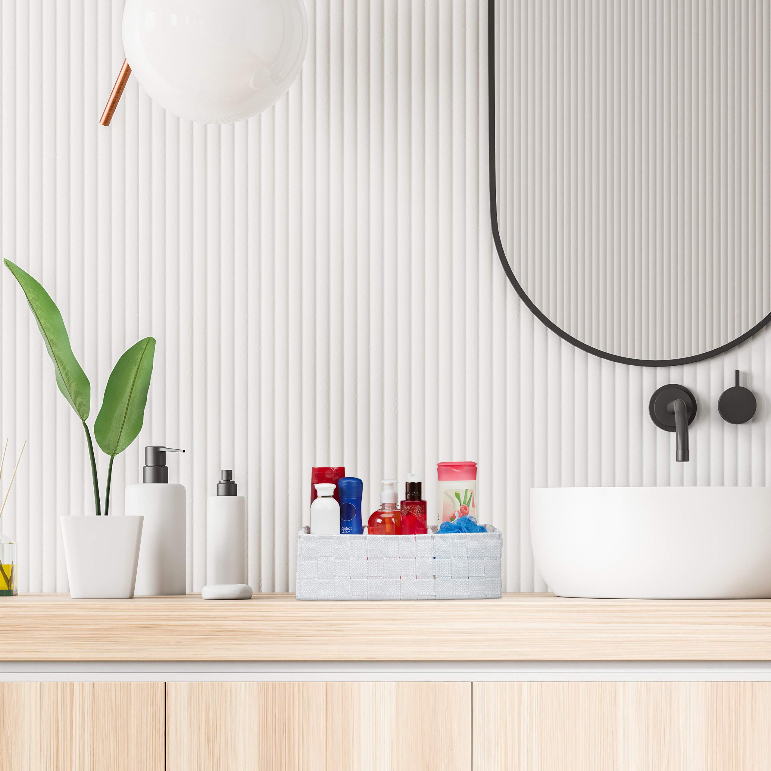 Relaxdays Cestino Portaoggetti con Scomparti, per i Cosmetici da Bagno, con Impugnature HxLxP: 10 x 32 x 21 cm, Bianco