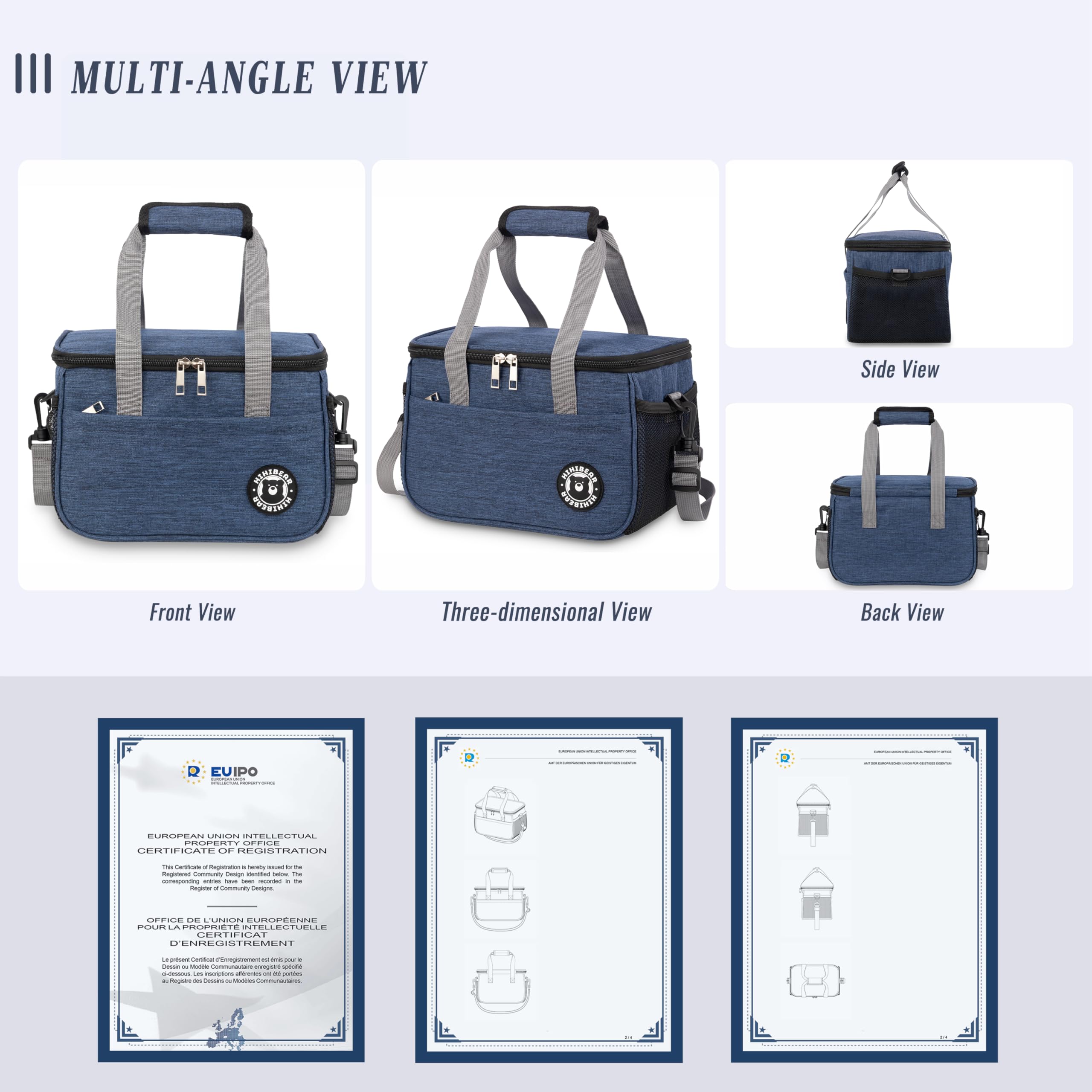 HIHIBEAR geïsoleerde lunchtas 9L / 16L, [ Lekbestendige PEVA-voering ] koeltas, Bento-lunchtas, thermische werklunchtas opvouwbaar voor werk reizen kantoor picknick (Blauw, 16L