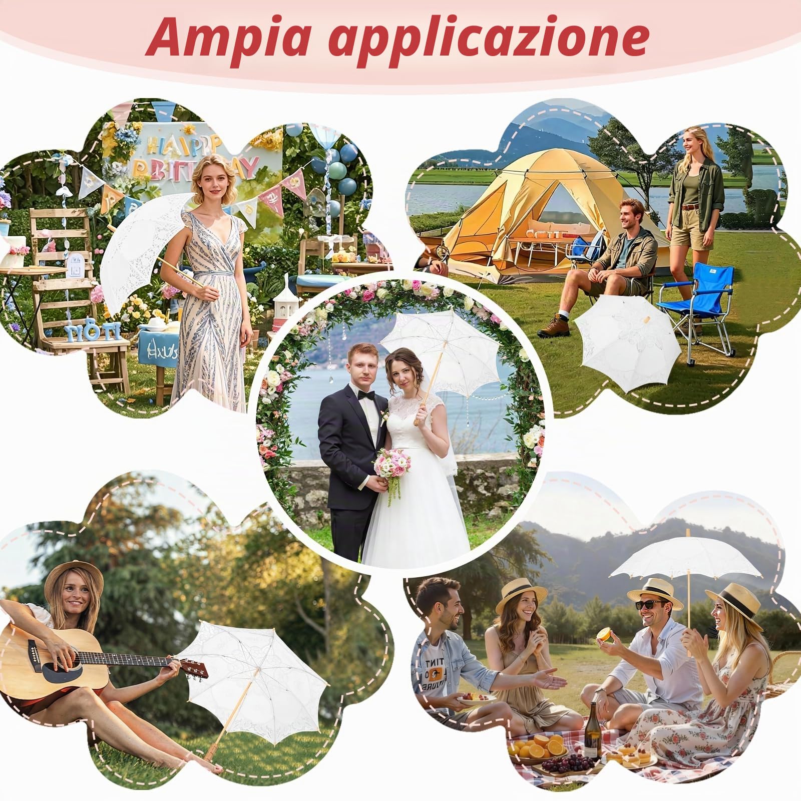 Buachois Ombrello in Pizzo con Ricamo per Bambini - Accessorio per Performance sul Palco, Decorazioni per Matrimoni e Feste, Oggetti di Scena Fotografici (Bianco L)