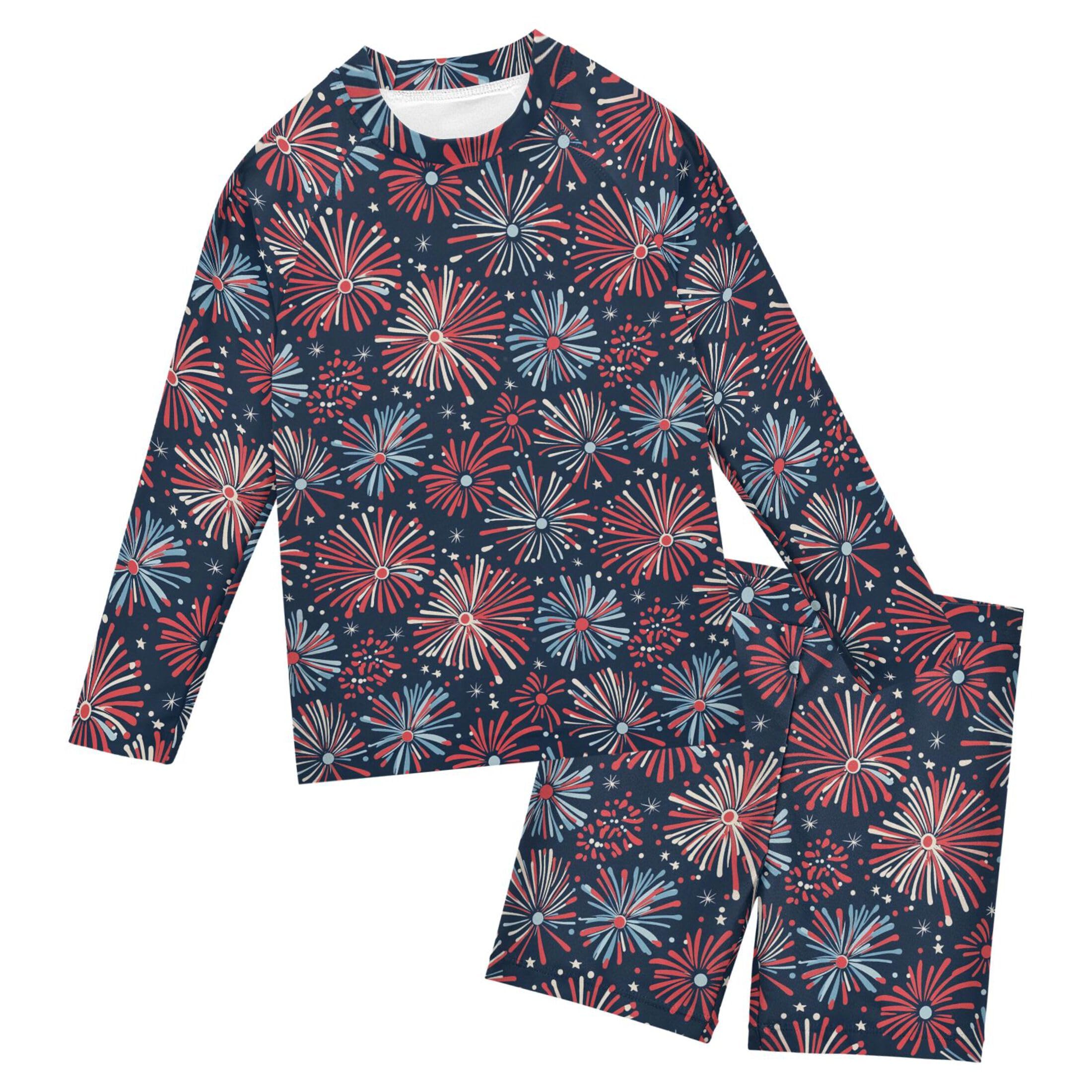 Independence Day Fireworks Toddlers and Baby Boys' Swimsuit Trunk and Rashguard Set B0404788