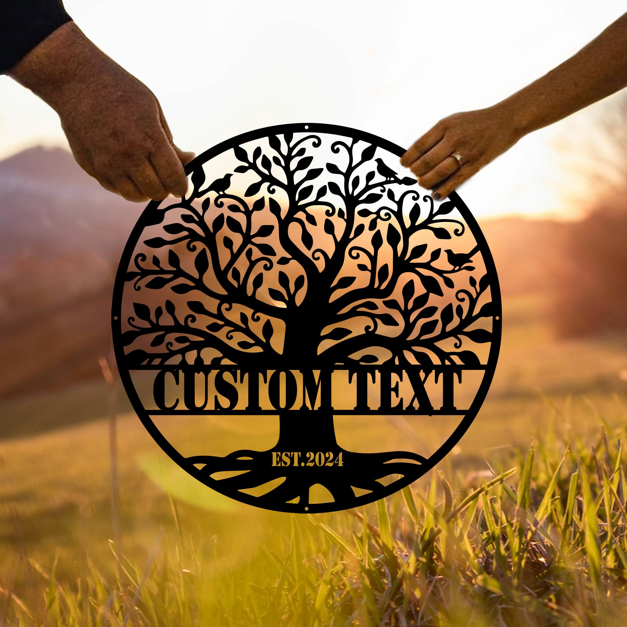 Custom Last Name Sign, Tree of Life Metal Name Signs Personalized, Custom Metal Family Sign for Indoor or Outdoor Wall Decor, Black Metal Wall Art, Personalized Wedding/Anniversary/Housewarming Gift