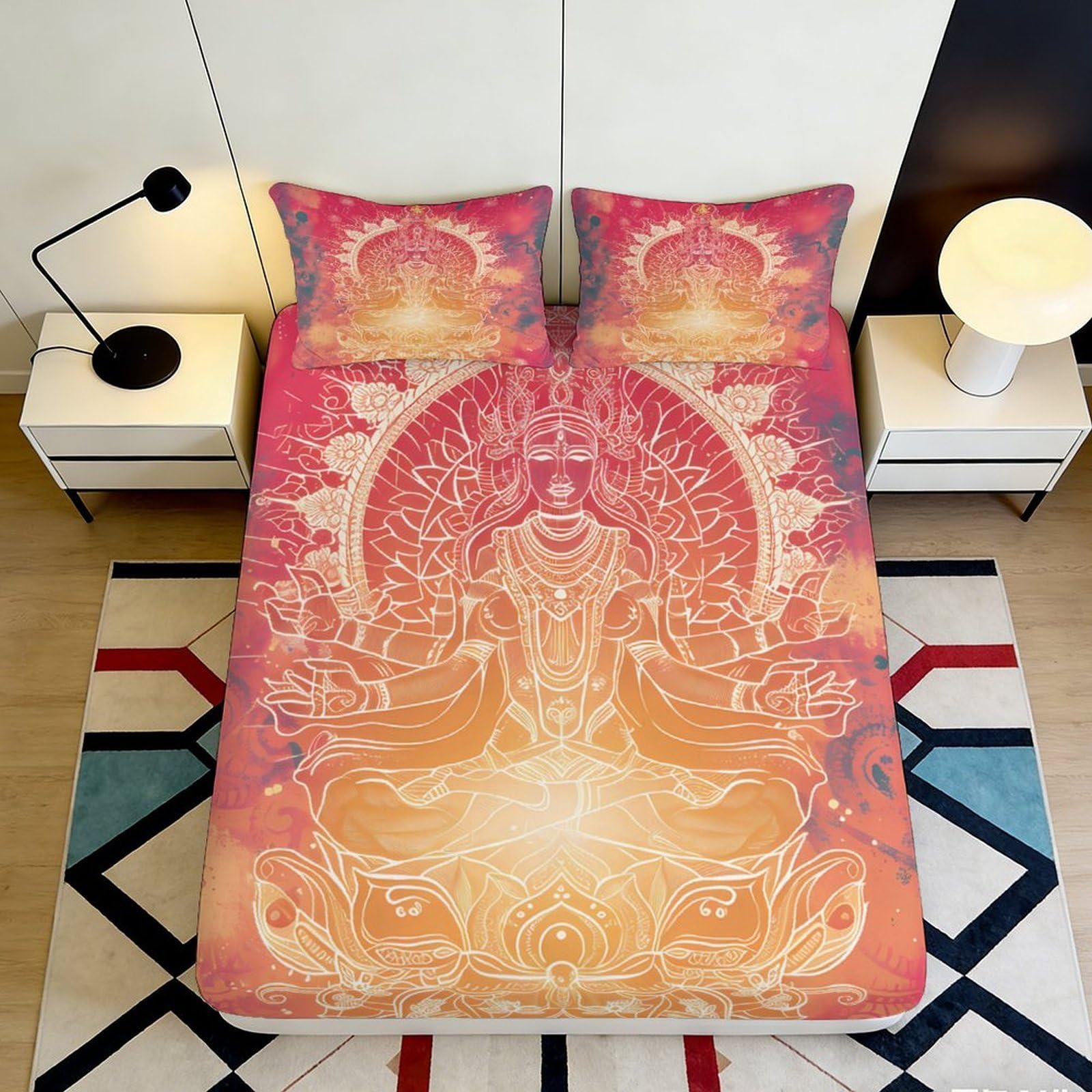 Uynsixtme Style-2 3D Printed Mandala Fitted Sheet Microfiber Deep Pocket Non-Slip Mandala Mattress Fitted Cover Full Wrap Bedroom Bedding For Adults Teens 140X200x25cm