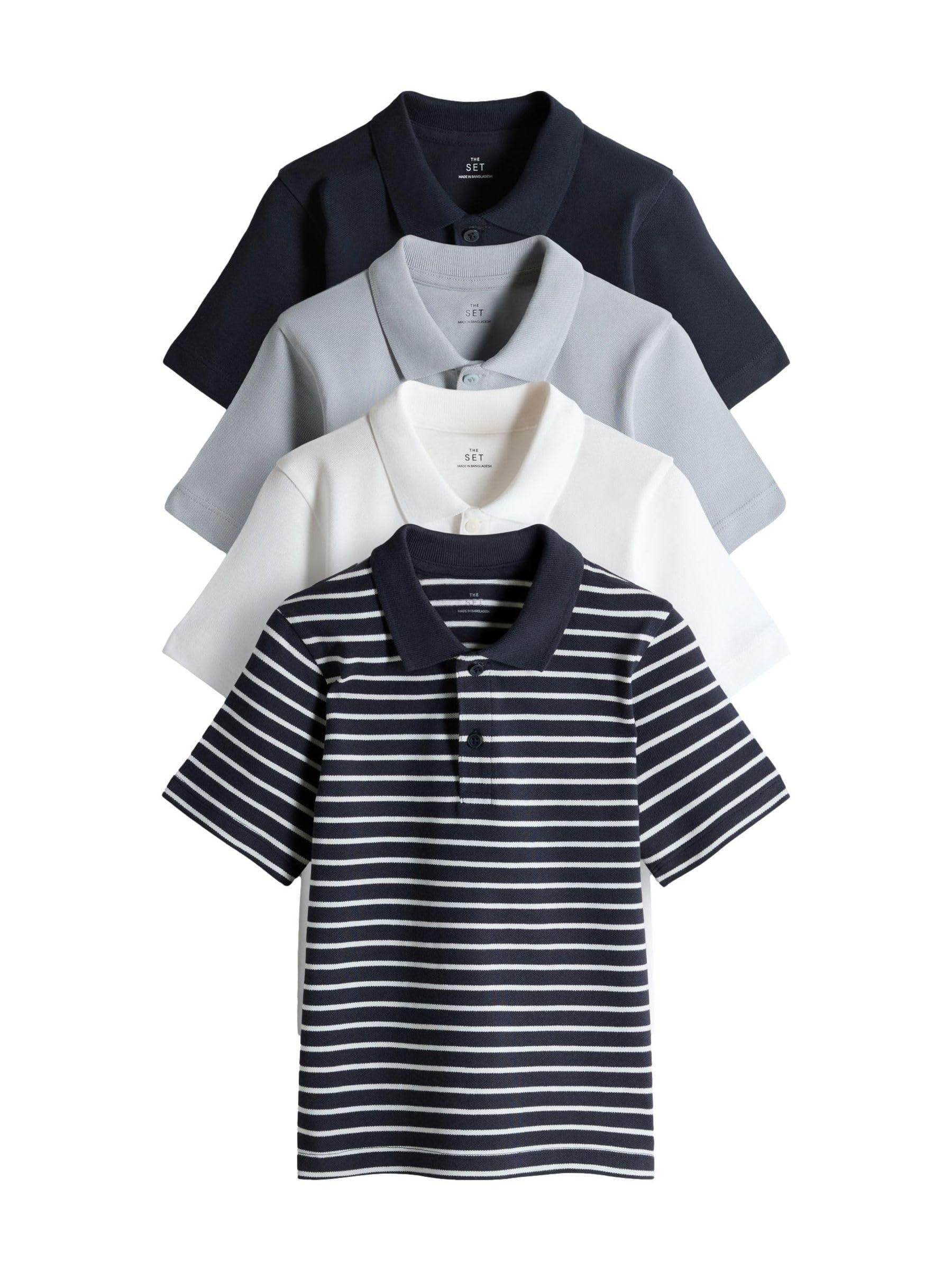 THE SET Jungen Kurzärmelige Poloshirts aus Baumwollpiqué, 4er-Pack