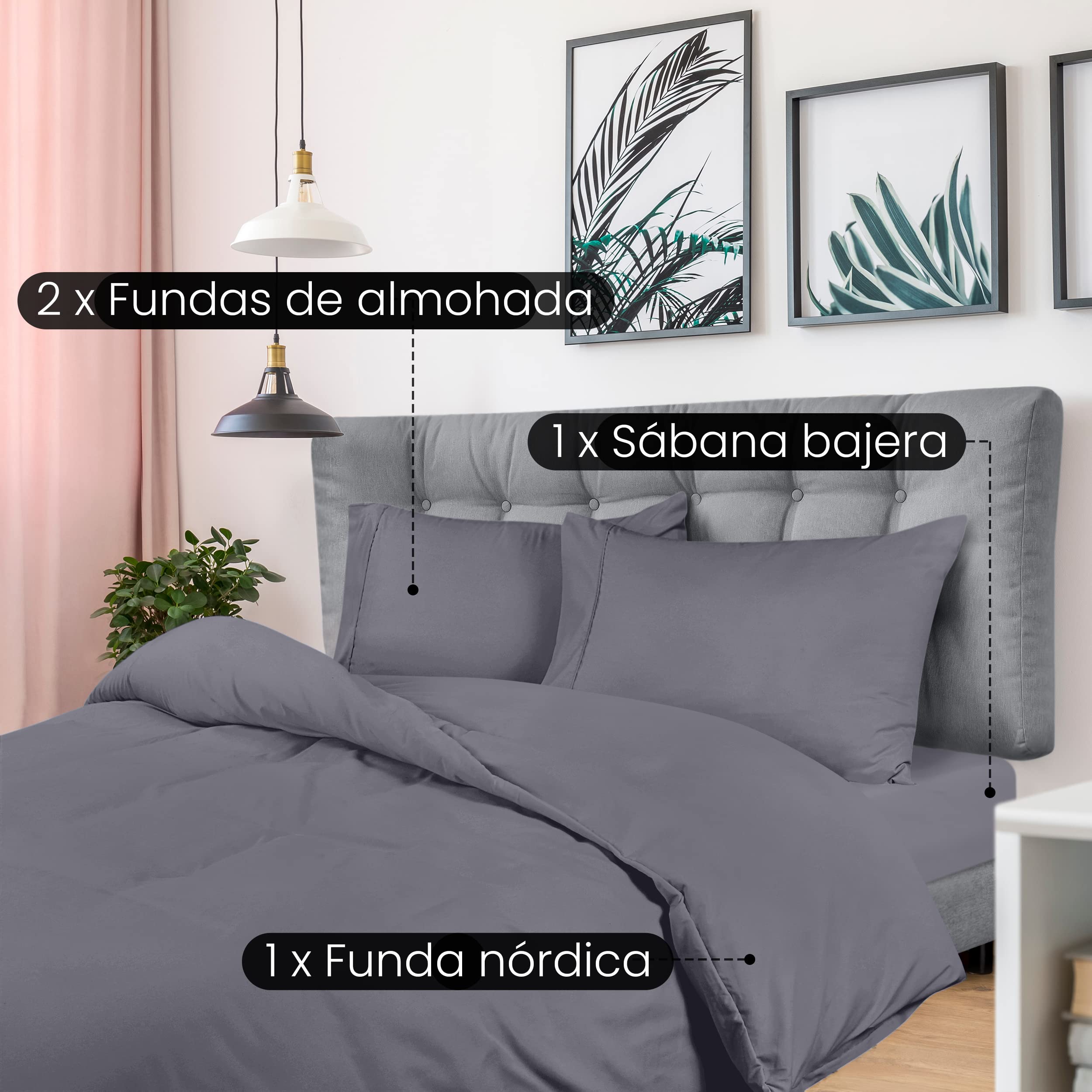 Utopia Bedding - Funda nordica Cama 150, Sabana Bajera 230x220 y Fundas Almohada (50x75cm) - Funda edredon Cama 150 - Juego de Cama de Microfibra cepillada Suave (Gris) — view 6