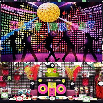 Disco 70s Party Decorations Disco Backdrop Disco Dance Birthday Photography Background Back to 70s 80s 90s Disco Theme Fever Dance Let's Glow Crazy Neon Backdrop Hippie Party Supplies